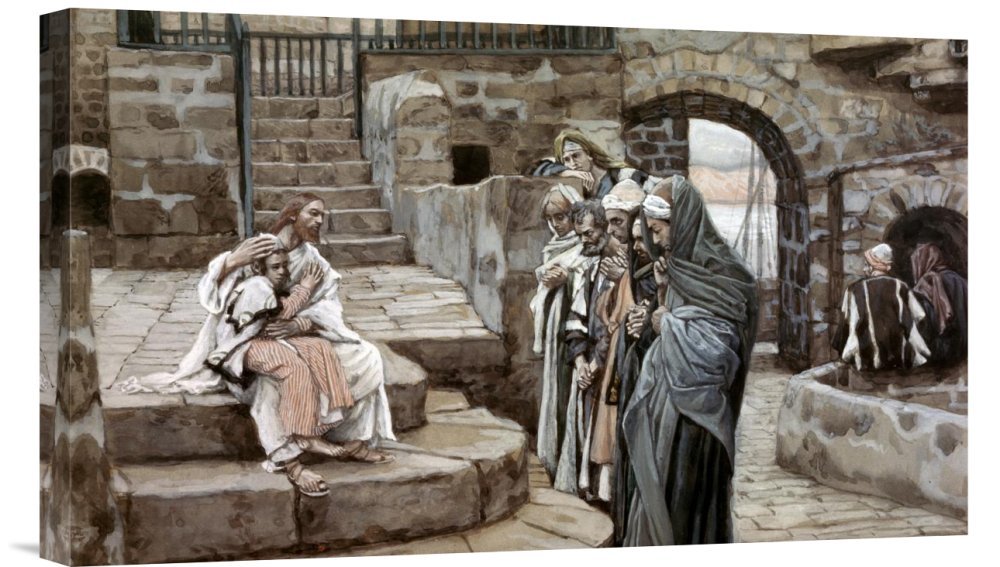 James Tissot Jesus and The Little Child Canvas Wall Art Print - Religious Christian Home Decor for Living Room, Bedroom & Church