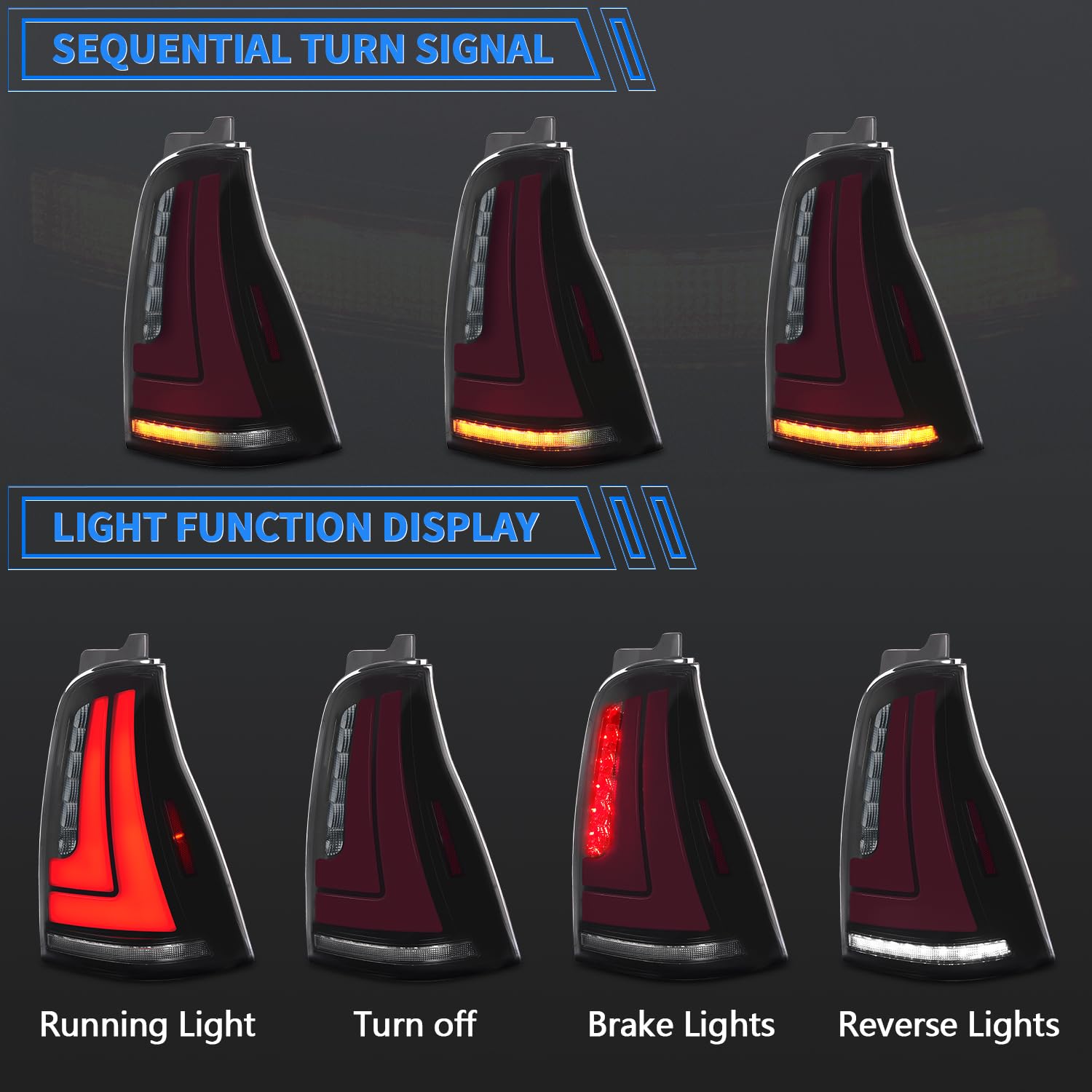 Toyota 4Runner 4th Gen 2003-2009 LED Tail Lights Assembly - Sequential Turn Signal & Start Up Animation - Rear Tail Lamp Replacement for Enhanced Safety & Style - Perfect for Off-Roading & Night Driving