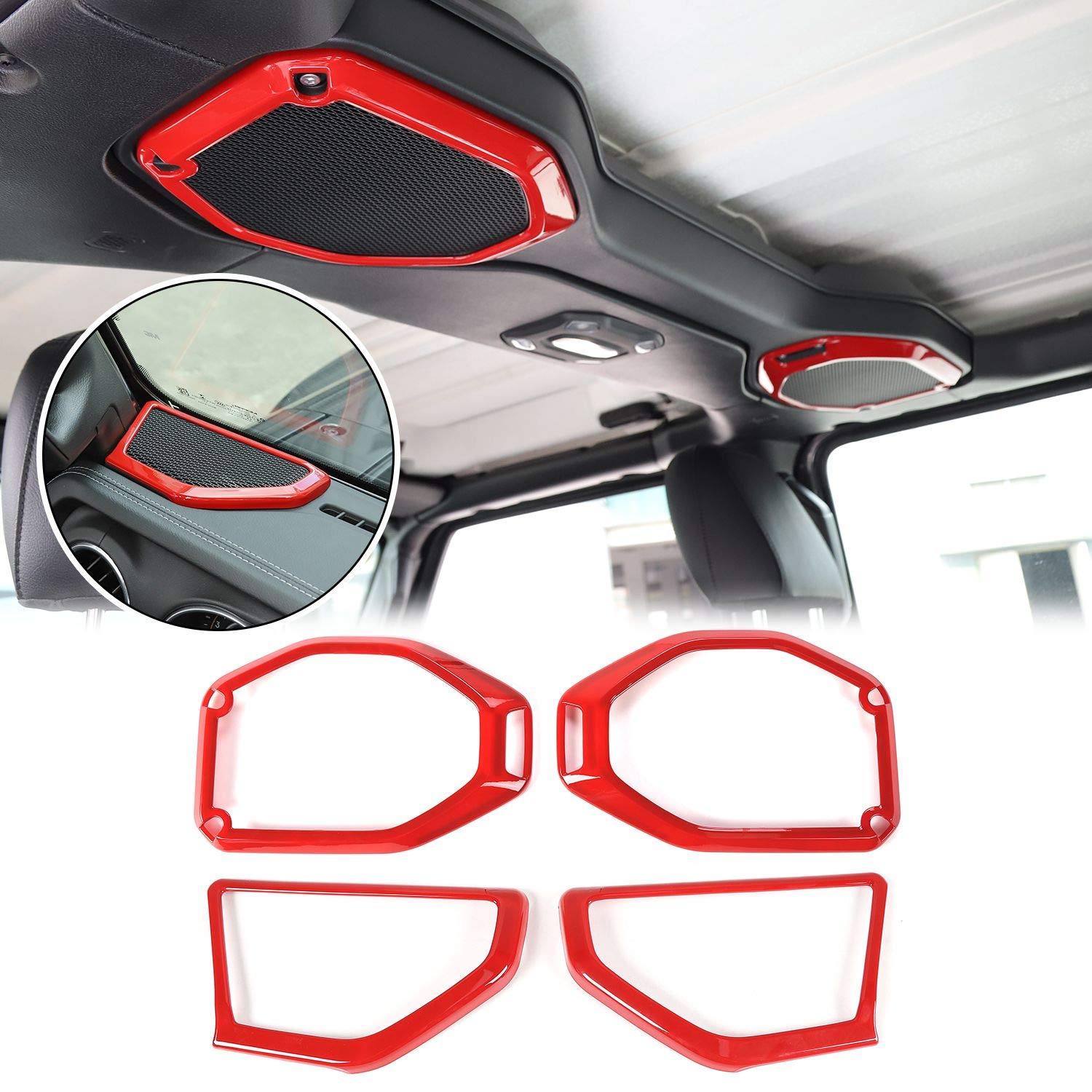 Premium Voodonala ABS Speaker Audio Trim & A Pillar Trim Kit (4-Piece, Red) – Compatible with 2018-2023 Jeep Wrangler JL/JLU & Gladiator JT – Interior Upgrade for Enhanced Sound & Style – Perfect for Off-Road Adventures & Custom Car Audio Systems