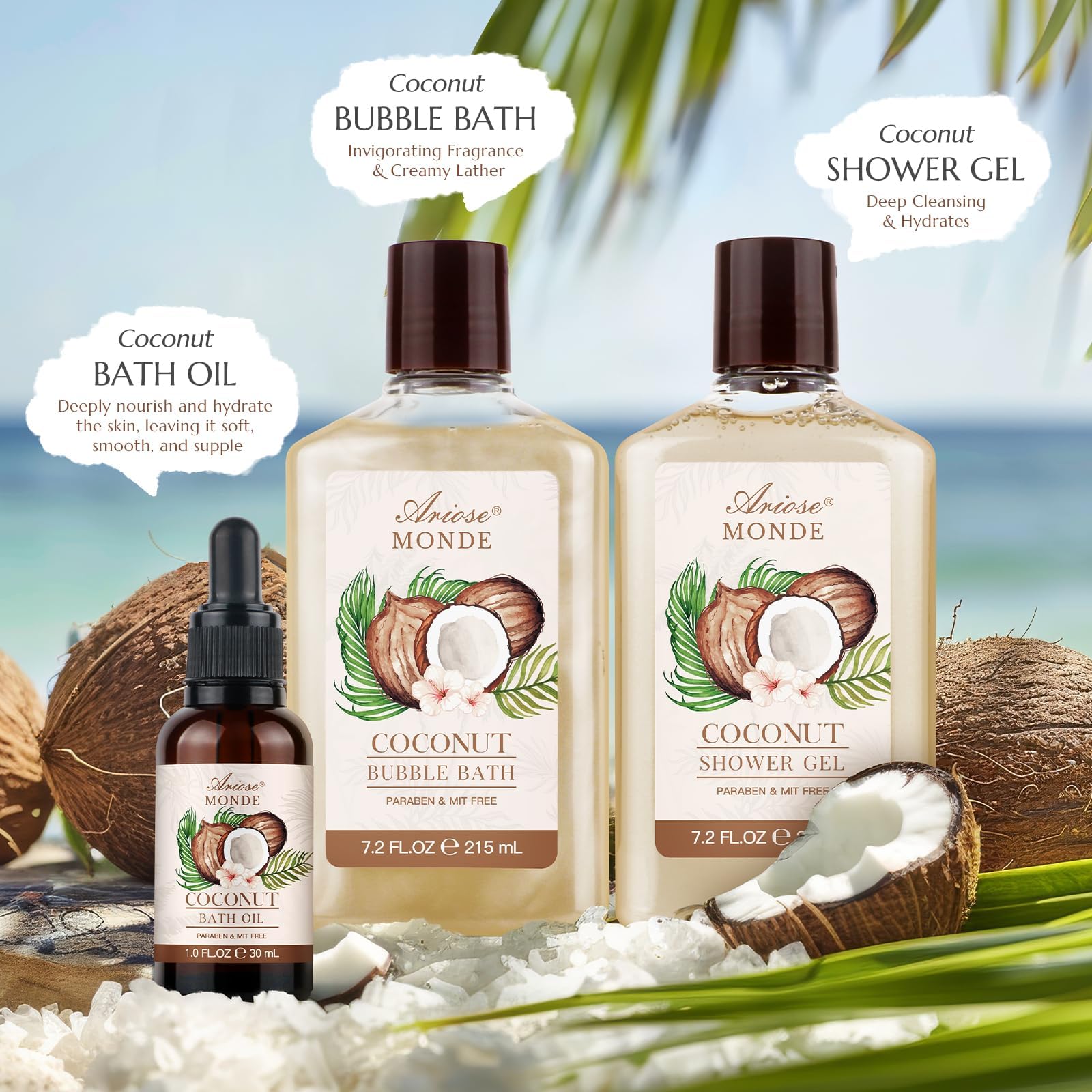 Luxury Coconut Scented Bath & Body Gift Set for Women - Shower Gel, Bubble Bath, Body Lotion, Bath Bomb & Bath Salt Spa Kit - Perfect for Relaxation, Self Care, Birthday & Anniversary Gifts