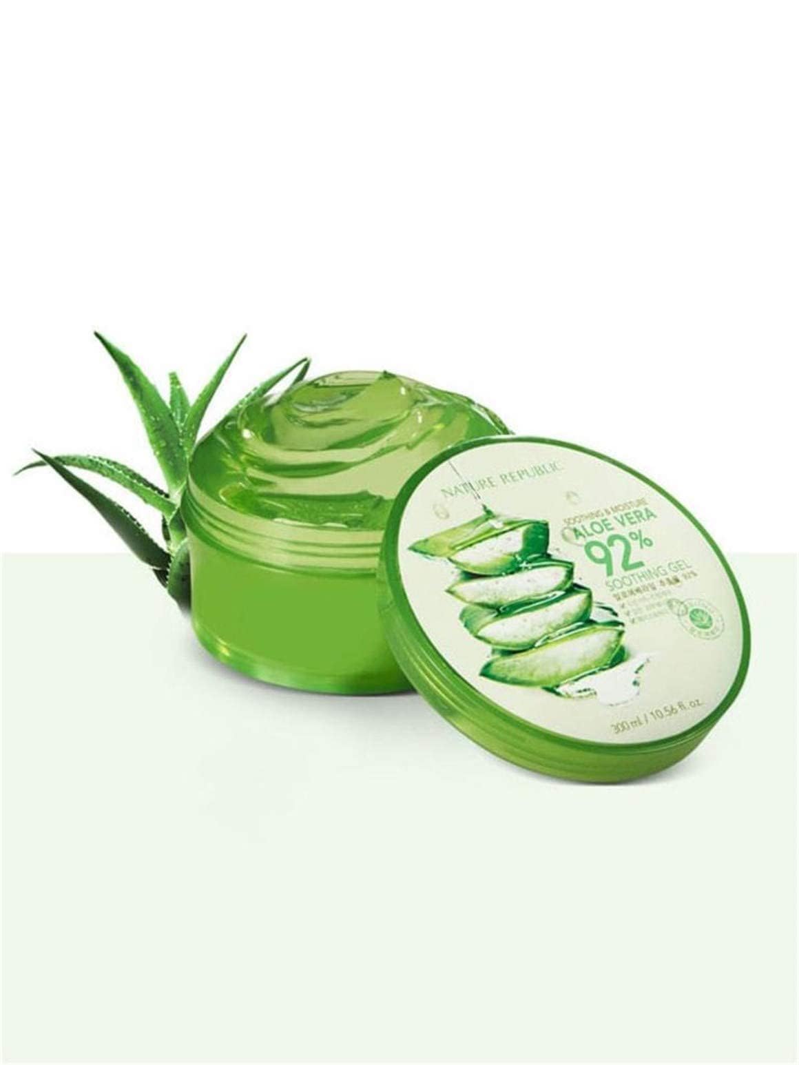 Nature Republic Aloe Vera 92% Soothing Gel - 10.56 Fl Oz for Face, Body & Hair - Hydrating Moisturizer for Sunburn Relief, Skin Care & After Shave - Vegan & Cruelty-Free
