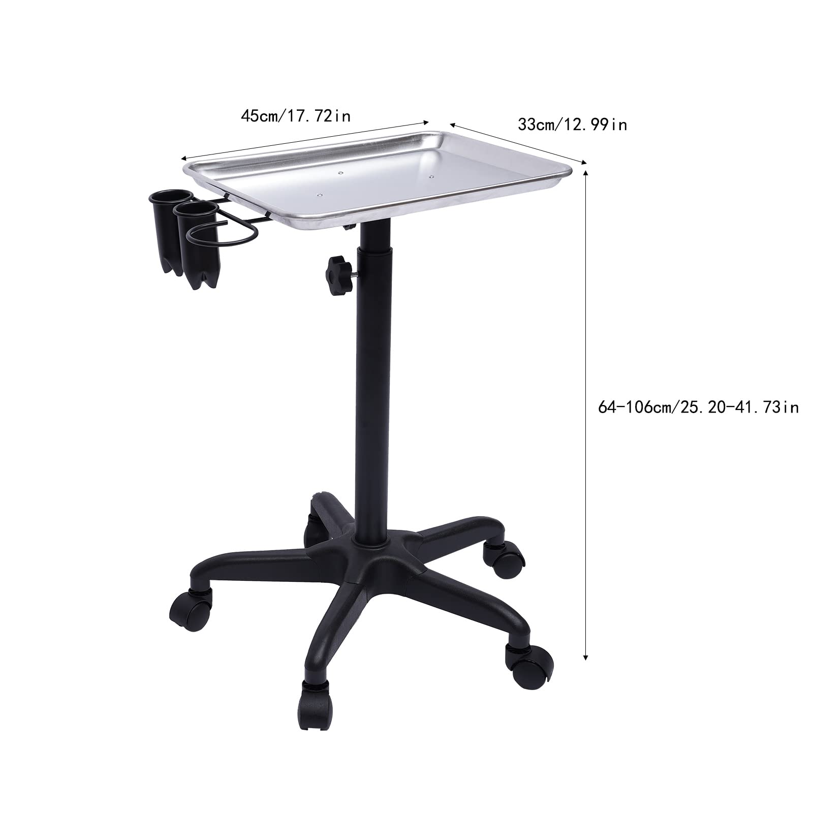 **Adjustable Height Salon Tray Cart with Wheels & Storage – Aluminum Tattoo & Spa Equipment Organizer for Salon, Home, or Mobile Services – Perfect for Makeup, Nail, & Hair Tools**