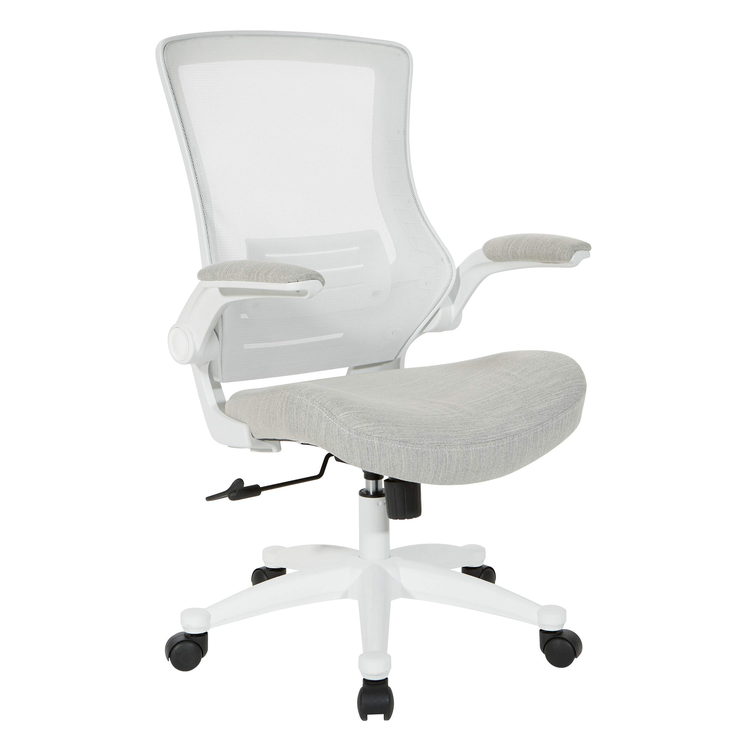 Office Star Ventilated White Screen Back Manager's Office Chair with Padded Flip Arms & White Nylon Base - Ergonomic Linen Stone Fabric Executive Chair for Home & Office Workspaces