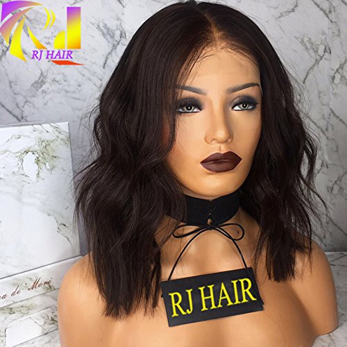 8A Brazilian Virgin Human Hair Lace Front Wig with Baby Hair - Short Bob Wavy Style, 12 Inch 130 Density, Natural Hairline & Color - Perfect for Daily Wear, Cosplay & Special Occasions