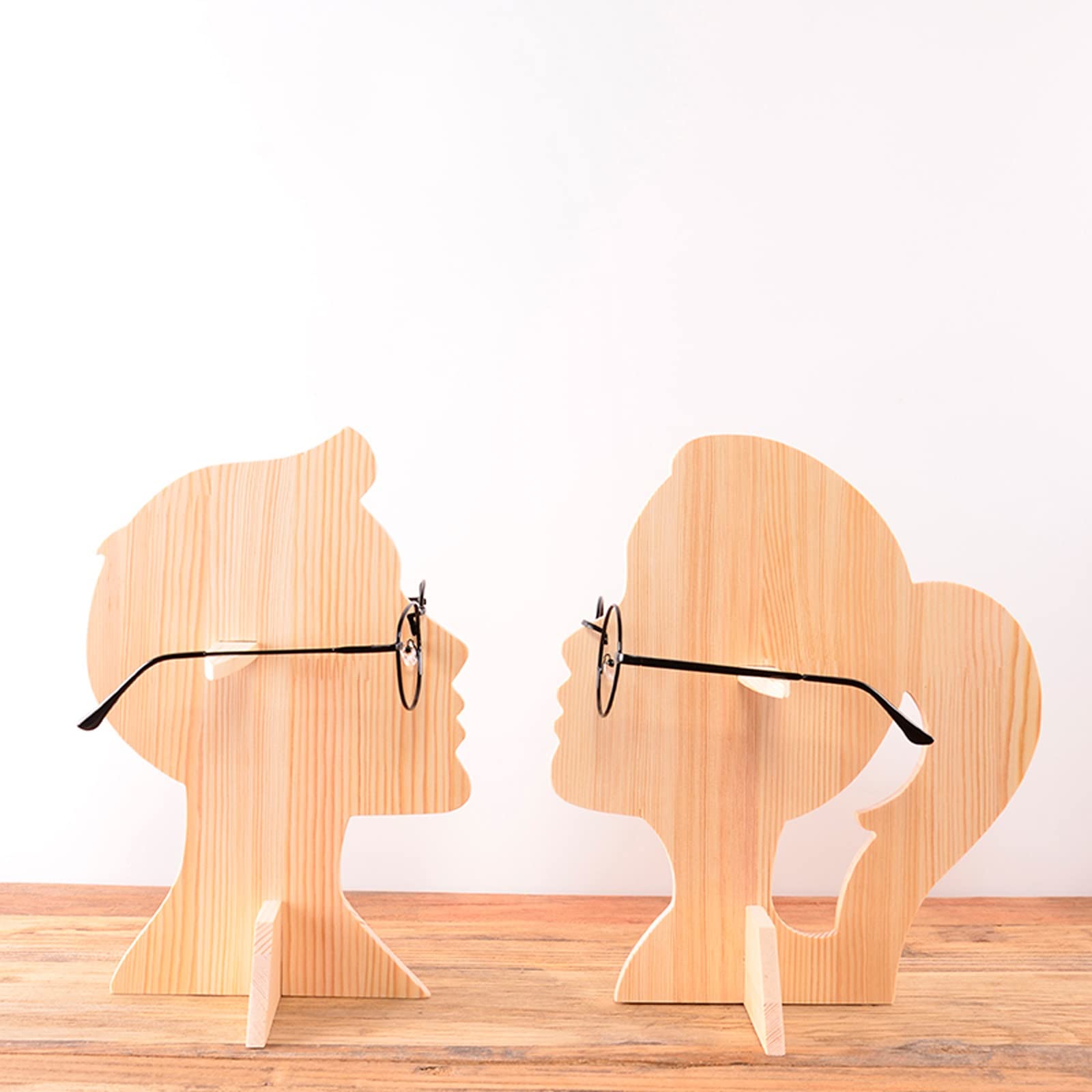 Premium Wooden Sunglasses Organizer - Human-Shaped Head Display Stand for Eyewear (2-Pack) | Stylish Glasses Rack for Retail Stores, Home Decor & Fashion Boutiques