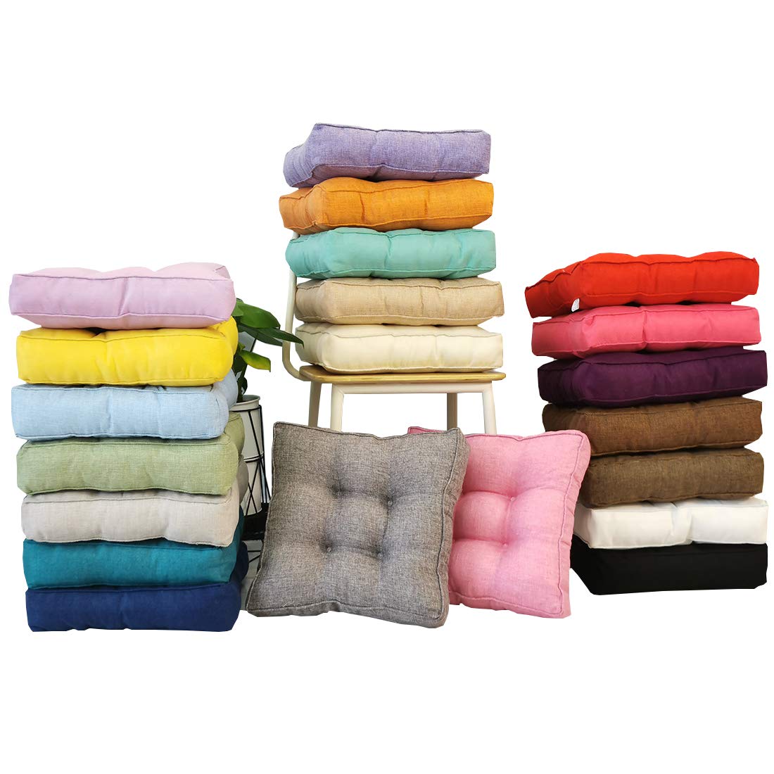 Premium Faux Linen Square Padded Chair Seat Cushion - 18