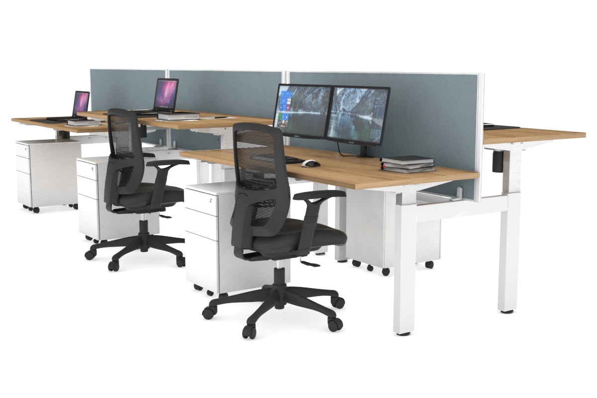 Adjustable 6-Person H Bench Workstation with White Frame - 1200L x 700W - Perfect for Office, Classroom, or Conference Room Use
