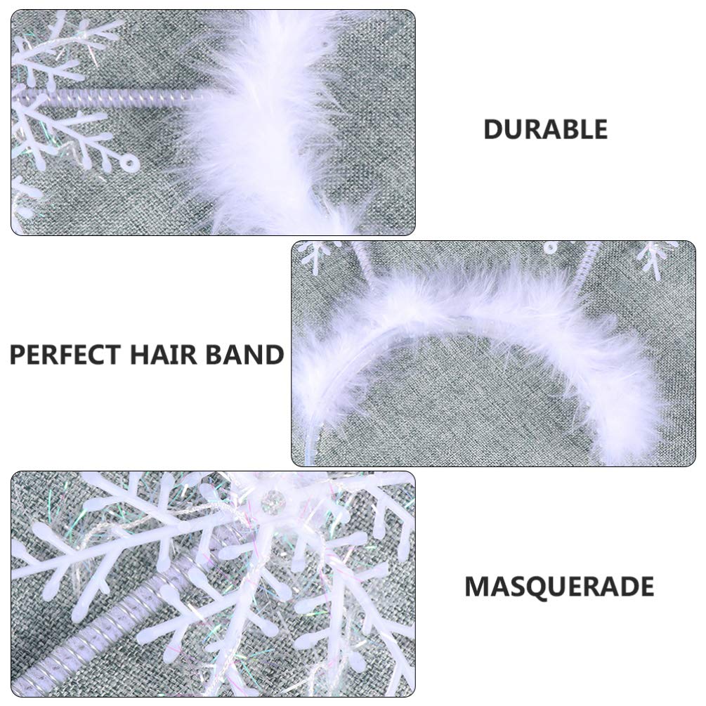 FRCOLOR 2 Pack Christmas Snowflake Headbands with Feathers - Festive Hair Hoop Boppers for Women & Girls - Perfect for Holiday Parties, Xmas Photos & Winter Celebrations