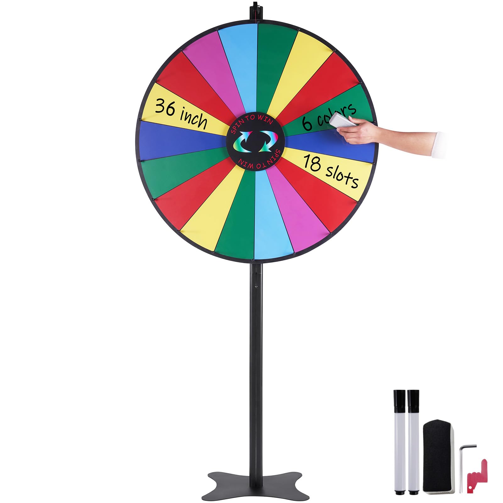 VEVOR 36 Inch Spinning Prize Wheel with 18 Slots - Dry Erase Roulette Wheel for Fortune Games, Includes 2 Markers - Perfect for Parties, Pubs, Trade Shows, Carnivals & Casino Nights - Tabletop or Floor Standing Spin Wheel for Exciting Giveaways & Contests