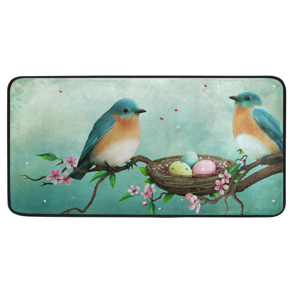 MOYYO Easter Blue Birds Kitchen Rug Mat - Anti-Fatigue, Non-Slip, Oil & Stain Resistant Floor Mat for Kitchen & Bathroom - Easy to Clean Indoor/Outdoor Doormat - Perfect for Easter Decor, Cooking Comfort & Entryway Protection