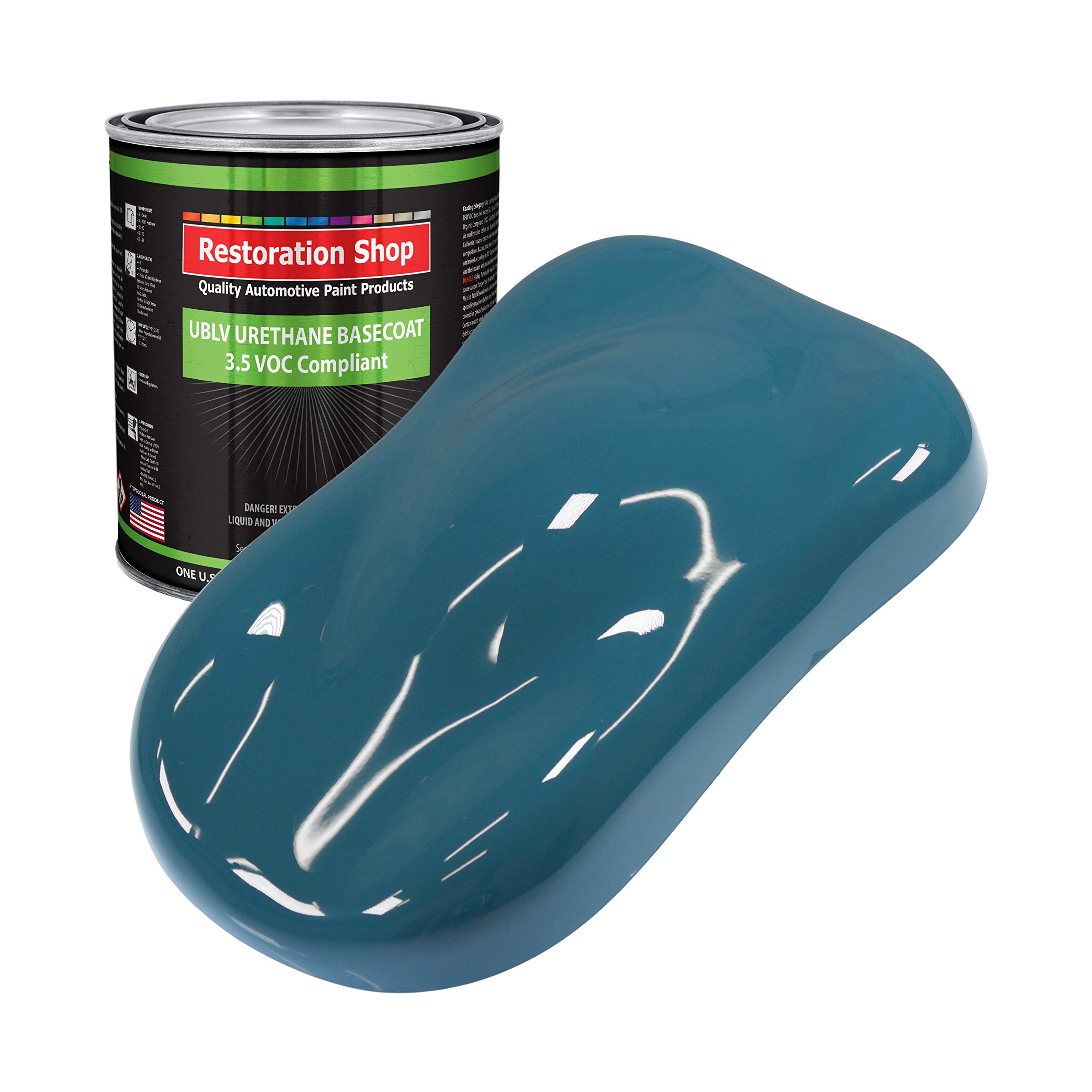 Restoration Shop - Blue Low VOC Urethane Basecoat Auto Paint - 1 Gallon Professional High Gloss Finish for Cars, Trucks & Automotive Refinishing - Ideal for DIY Projects & Professional Auto Body Shops