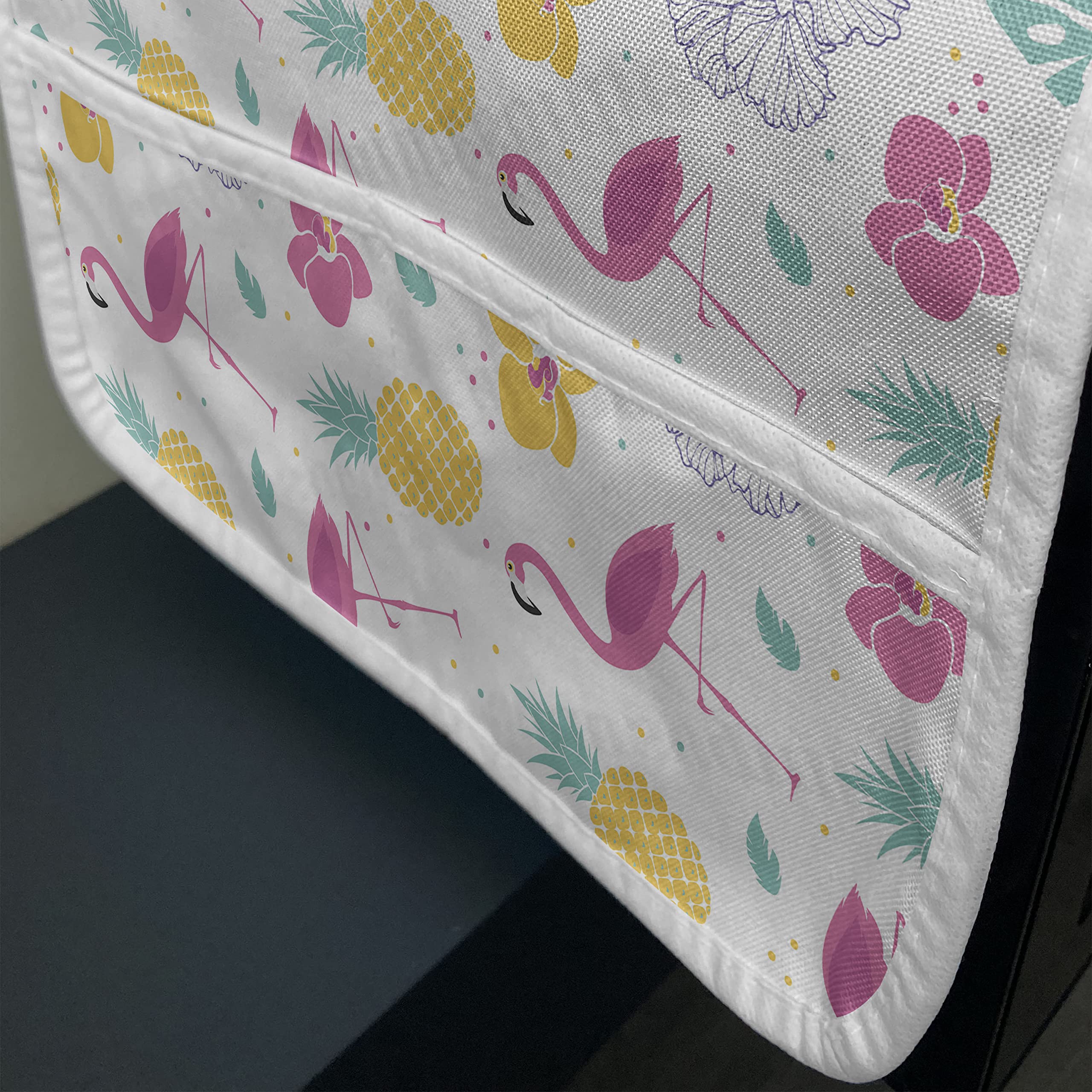Ambesonne Luau Microwave Cover - Waterproof Kitchen Organizer with Pockets, Monstera Leaves & Flamingo Pineapple Design, 36