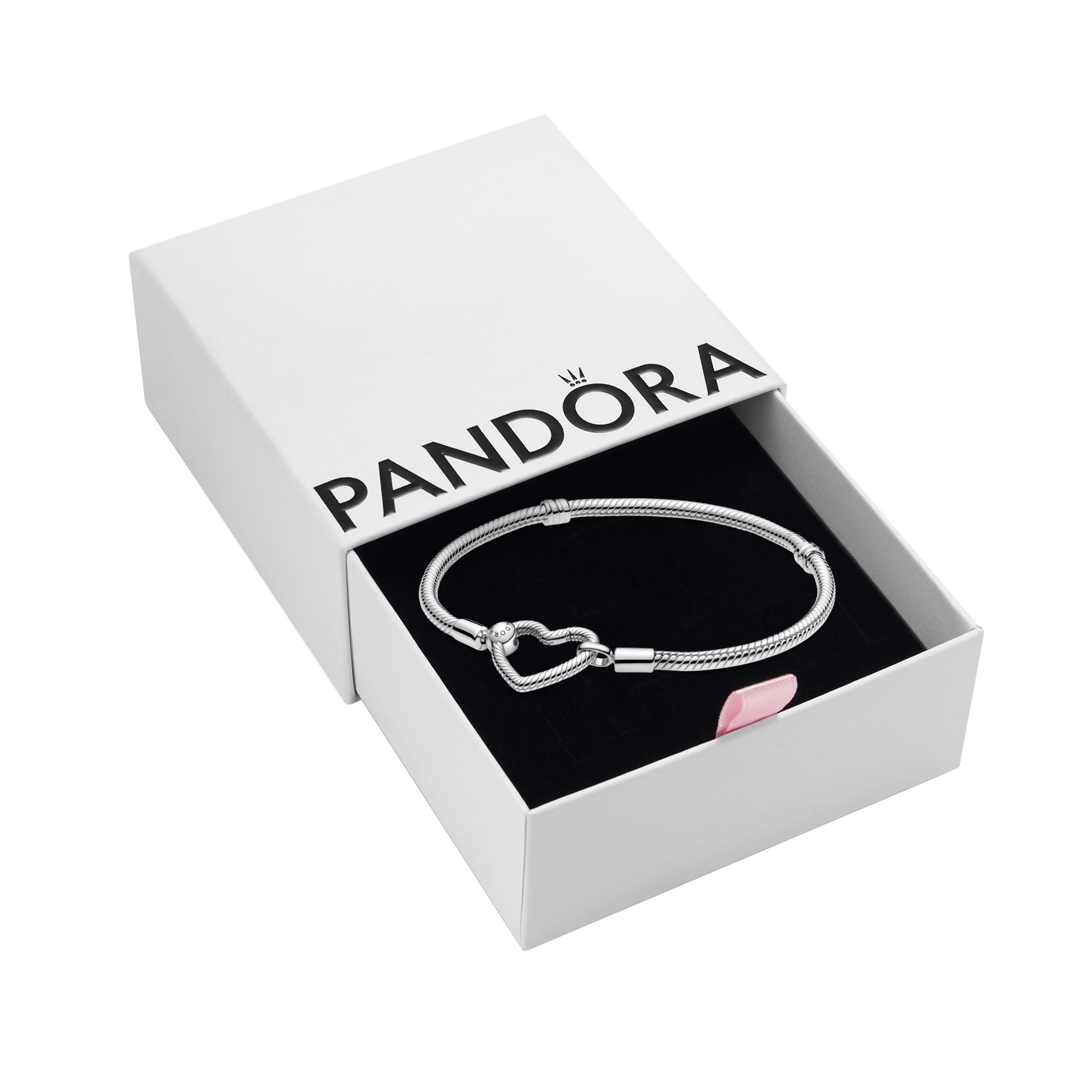 PANDORA Moments Heart Clasp Snake Chain Bracelet for Women - Sterling Silver Charm Bracelet Compatible with PANDORA Charms - Elegant Gift for Her with Gift Box - Perfect for Anniversaries, Birthdays & Special Occasions