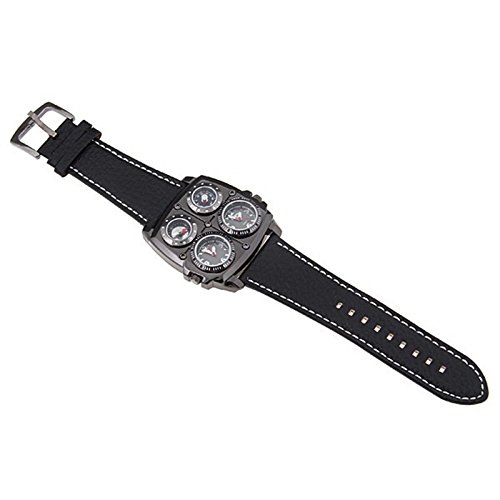 Avaner Men's Punk Watch - Unique Large Face Dual Time Zone Analog Quartz Wristwatch with Leather Strap, Decorative Compass & Thermometer Dial - Perfect for Outdoor Adventures, Travel & Fashion Statement