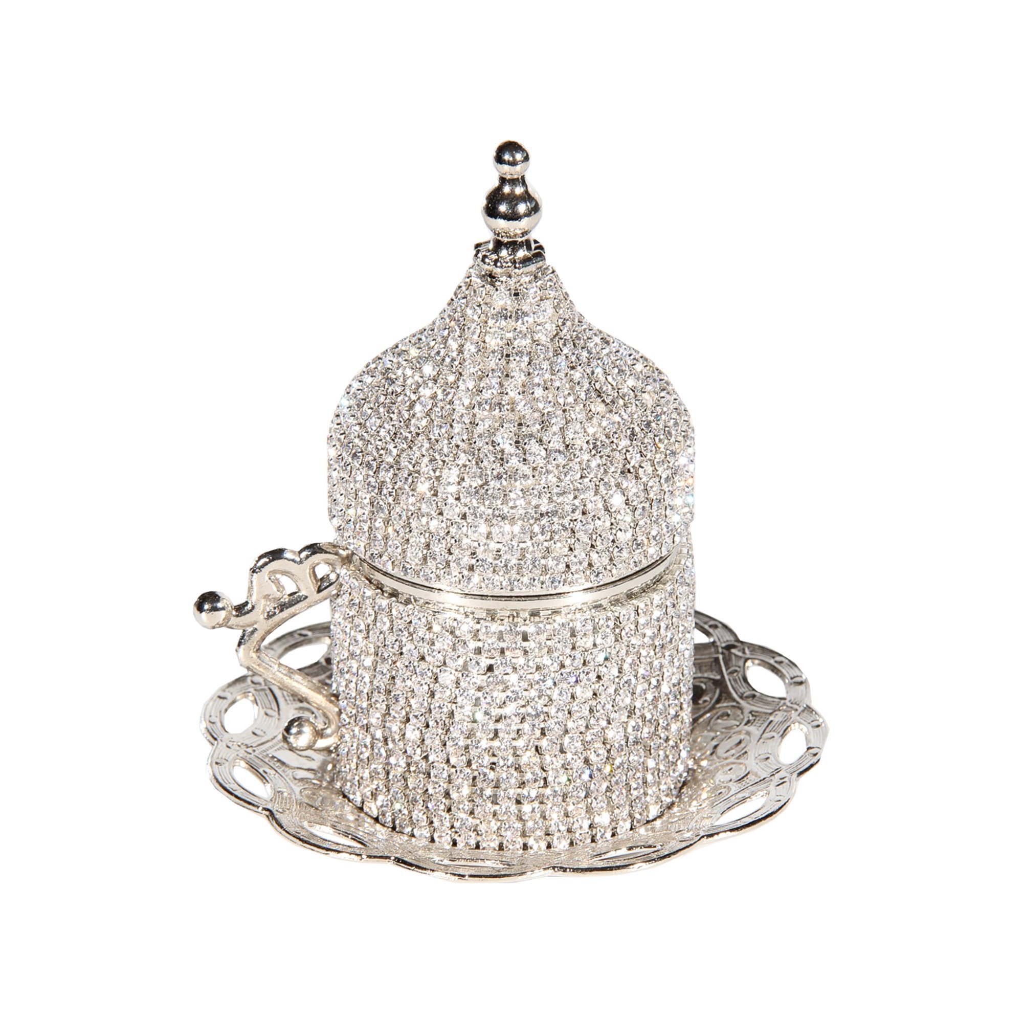 27-Piece Turkish Coffee Cup Set with Saucers & Holders - Elegant Silver Decorated Design for Home, Cafe & Gift Giving