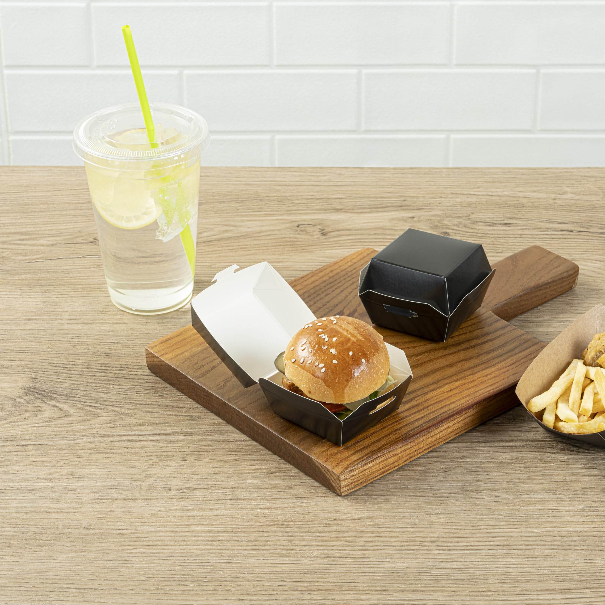 100-Pack 2.5x2.5x2 Inch Black Mini Burger Boxes | Disposable Clamshell Food Containers with Hinged Lid | Perfect for Sliders, Appetizers, Finger Foods & Desserts | Ideal for Restaurants, Catering & Takeout