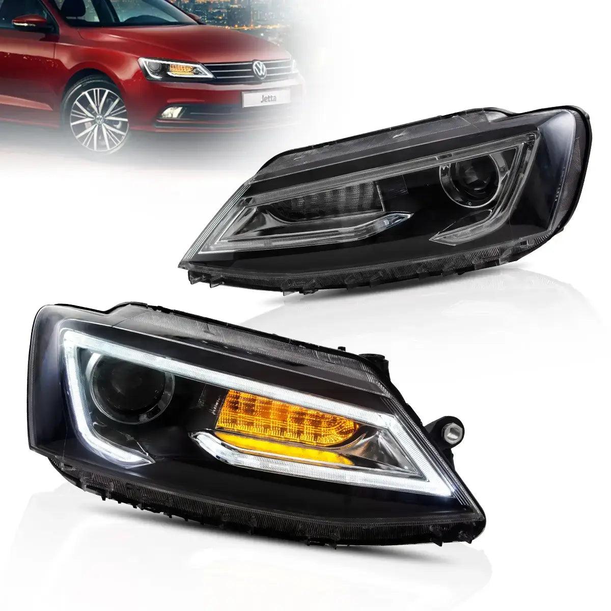 LED Headlight Assembly Dual Beam Projector Black for 2010-2018 Volkswagen Jetta - High Performance Replacement Headlights for Night Driving & Foggy Conditions