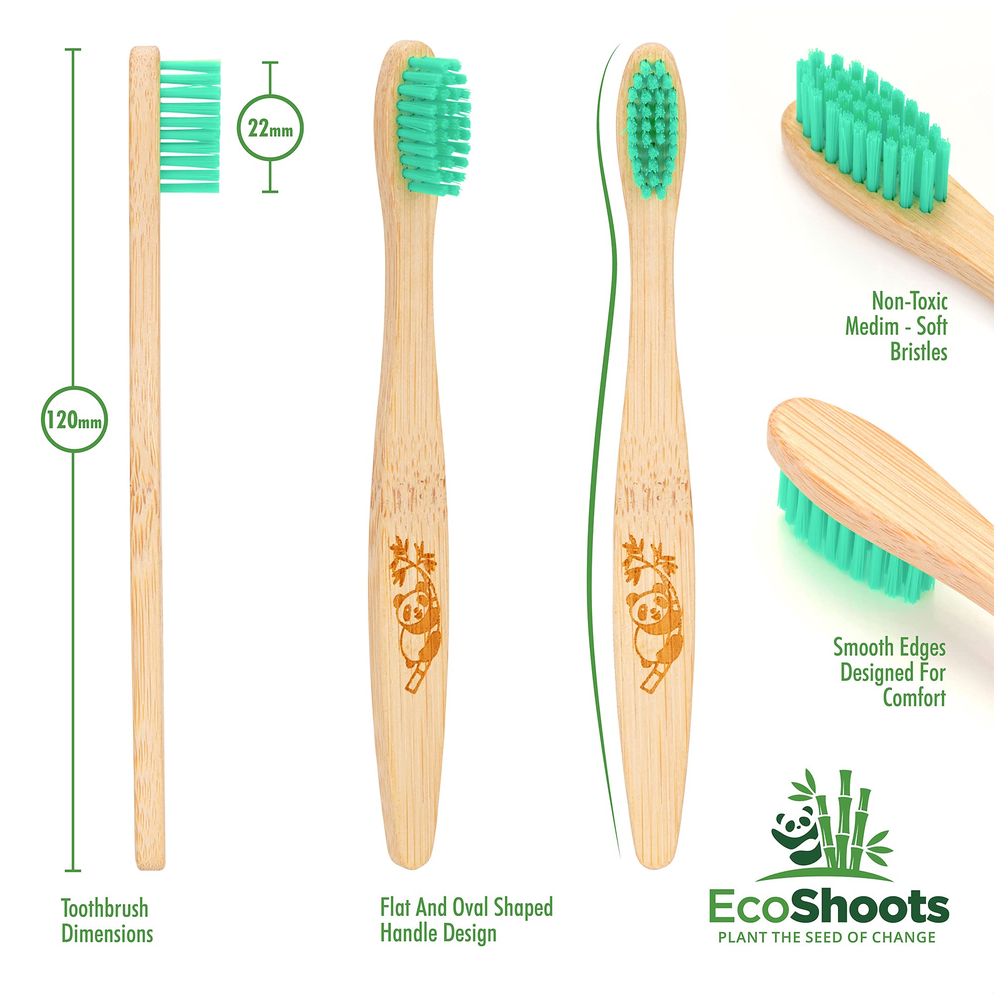 EcoShoots Kids Bamboo Toothbrushes - Super Soft Bristles, Pack of 5 | Eco-Friendly Natural Wooden Toothbrush for Children | Organic Biodegradable Handle, BPA Free | Perfect for Travel, School & Daily Oral Care