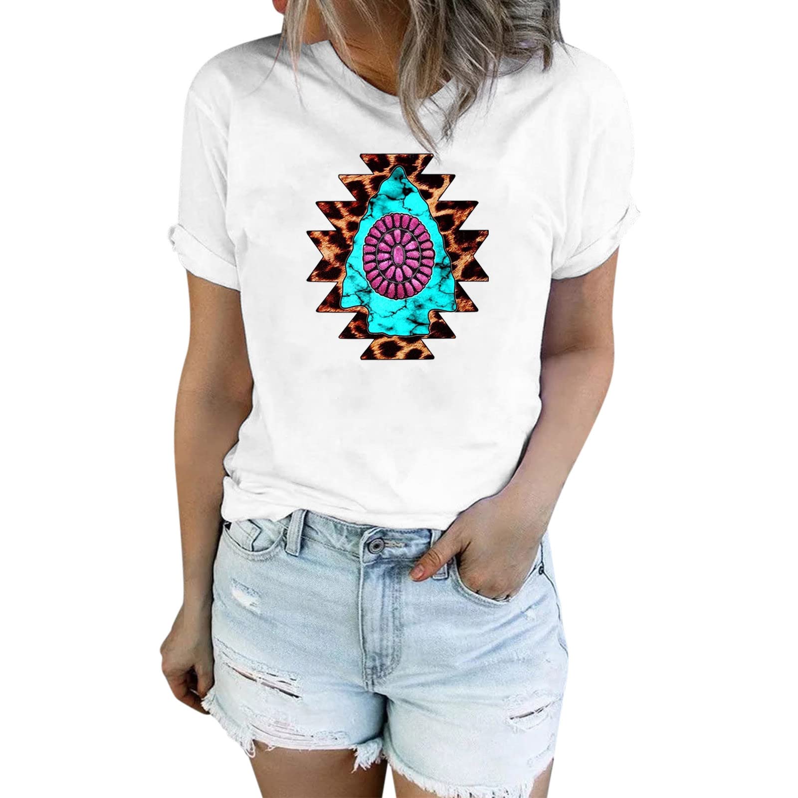 Women's Casual Denim Shirt - Short Sleeve Aztec Western Top for Summer | Perfect for Outdoors & Travel