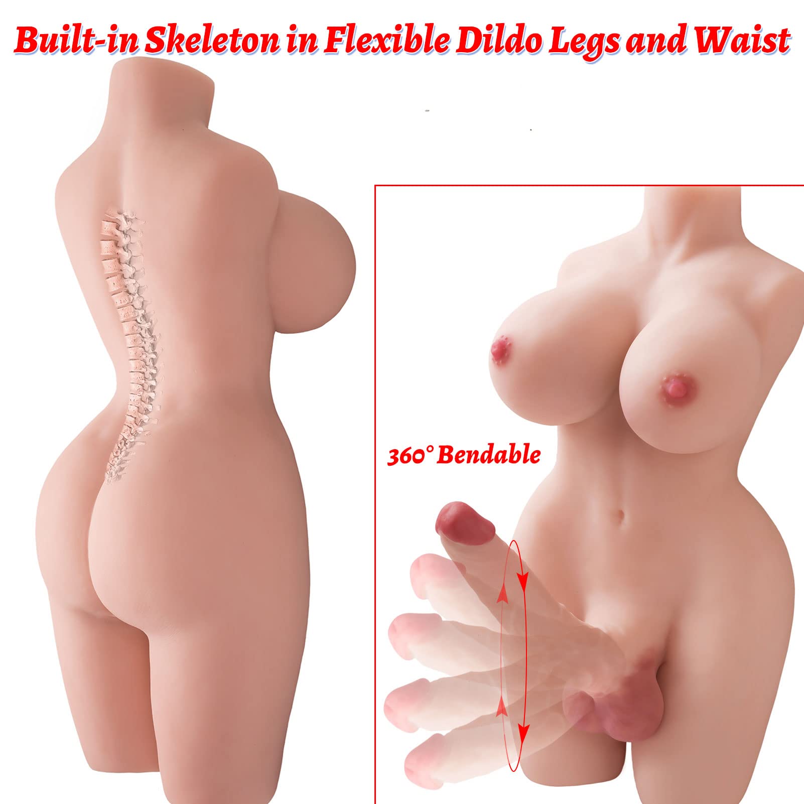 Realistic Shemale Sex Doll Torso - Lifelike Adult Toy for Men & Women - Unisex Masturbator with Realistic Dildo, Breasts & Anal - 20lb White Ladyboy Sex Doll - Perfect for Solo Play & Couples Fantasy Exploration