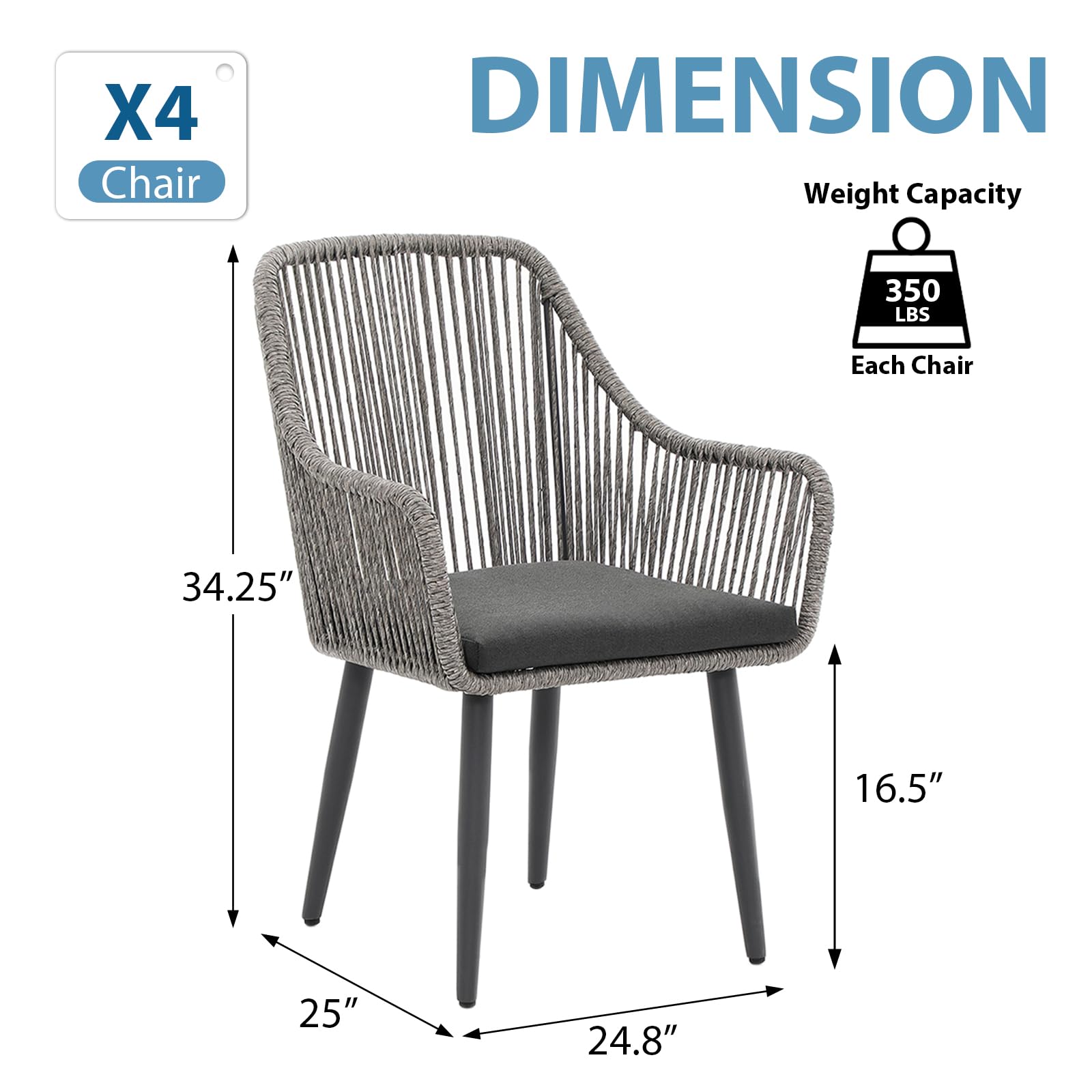 JOIVI 4-Piece Outdoor Patio Dining Chairs Set - Woven Rattan Wicker Chairs with Armrests & Cushions, Sturdy Iron Frame - Perfect for Garden, Backyard, Lawn, Poolside, Restaurant, or Indoor Dining Use