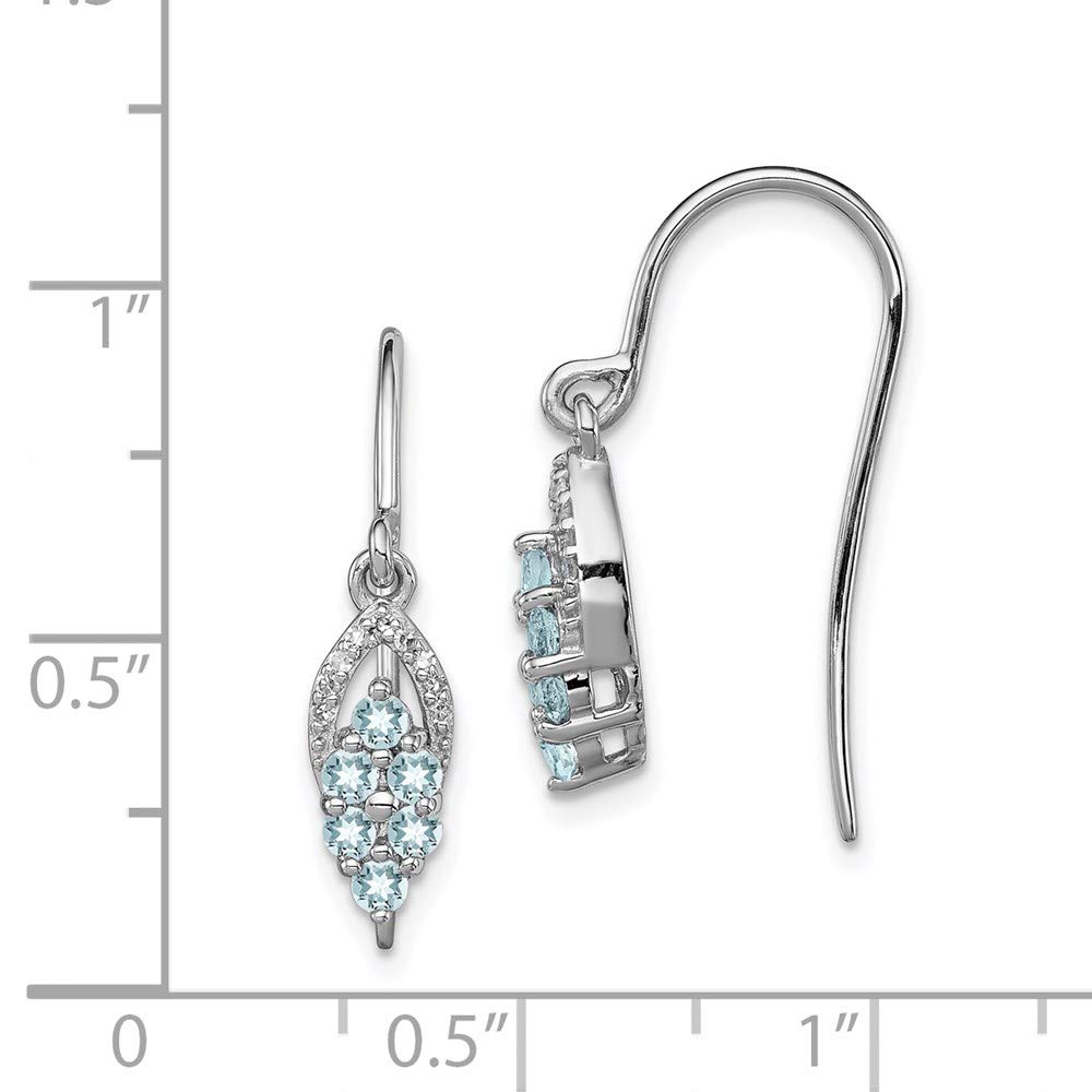 925 Sterling Silver Rhodium Plated Diamond & Aquamarine Shepherd Hook Earrings for Women - Elegant Dangle Earrings for Wedding, Party & Everyday Wear