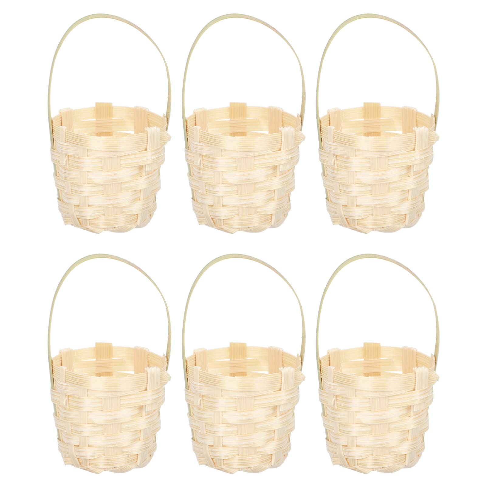 ABOOFAN 6-Pack Small Woven Easter Baskets with Handles - Handwoven Portable Easter Egg Storage Baskets, Flower Arrangement Baskets for Easter Party Decorations (4cm, Beige) - Perfect for Easter Egg Hunts, Spring Decor & Gift Giving