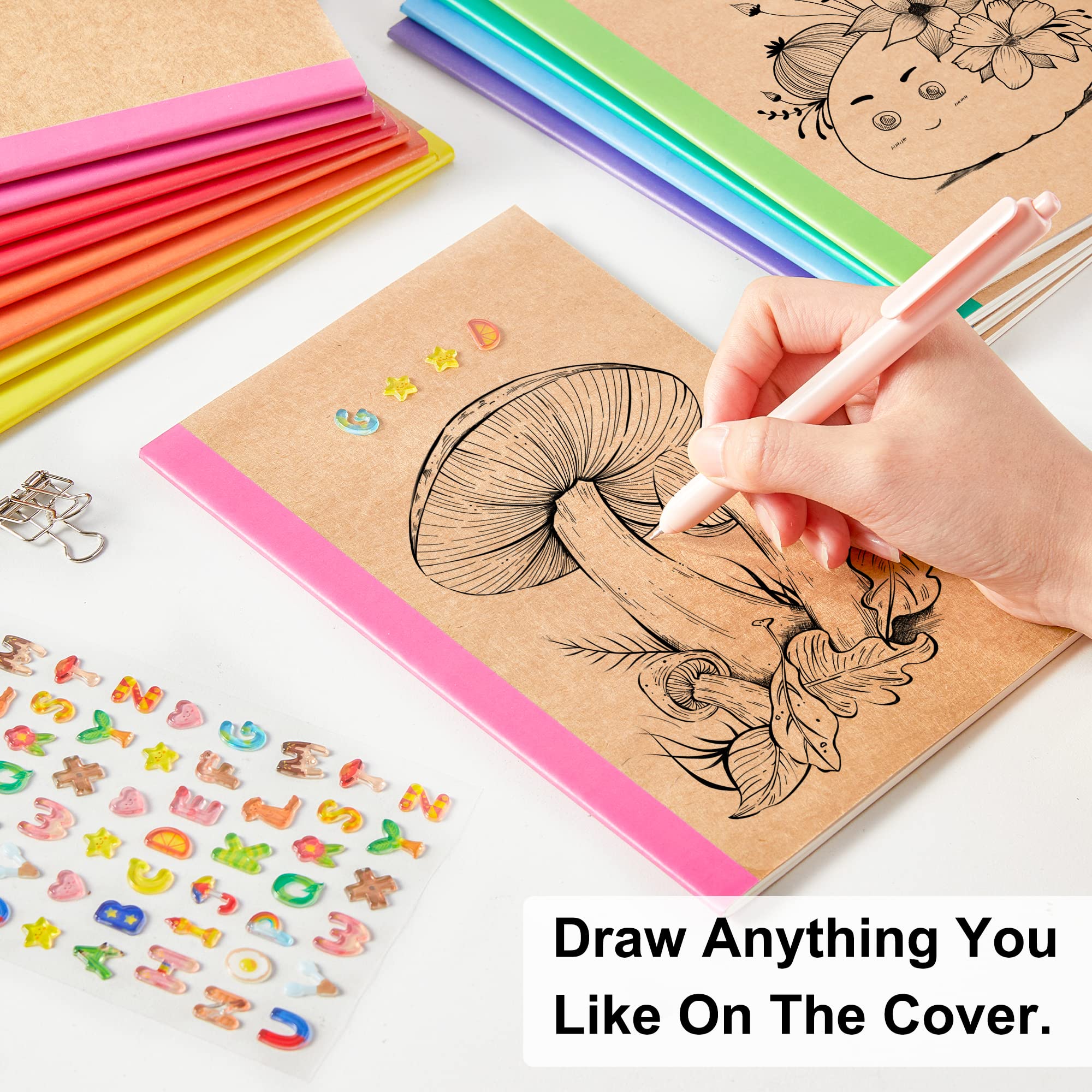 32 Pack A5 Composition Notebooks Bulk - College Ruled Lined Blank Pages, Kraft Cover with Rainbow Spines (8 Colors, 60 Pages, 8.3”x5.5”) - Perfect for Students, Office, Journaling & Travel Writing