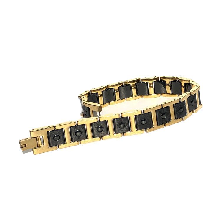Men's Titanium Steel Magnetic Bracelet - Hexagonal Magnet Inlaid Energy Bracelet with 4-in-1 Elements | Trendy Wellness Jewelry for Pain Relief, Stress Reduction & Improved Circulation