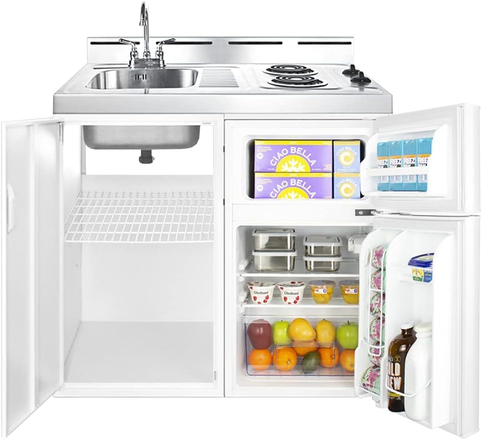 Summit 39-Inch Wide All-In-One Kitchenette with 2-Door Refrigerator-Freezer, 2-Burner Cooktop, Sink & Storage - White (C39EL) - Perfect for Small Apartments, Studios, Dorm Rooms & Tiny Homes