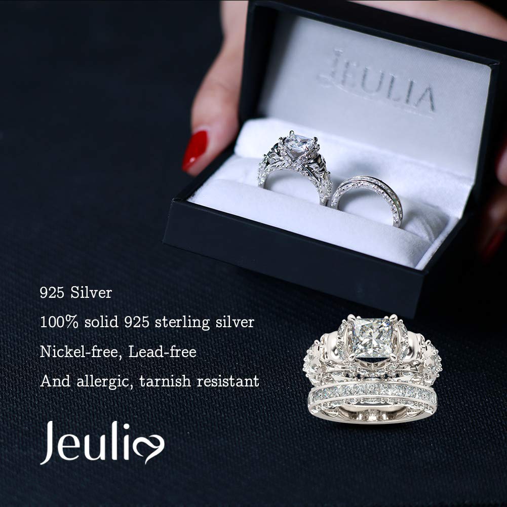 Jeulia Sterling Silver Skull Engagement Ring Set with Princess Cut Cubic Zirconia - Wedding, Anniversary & Promise Rings for Women - Perfect for Gothic Bridal Sets, Alternative Proposals & Unique Couple Jewelry