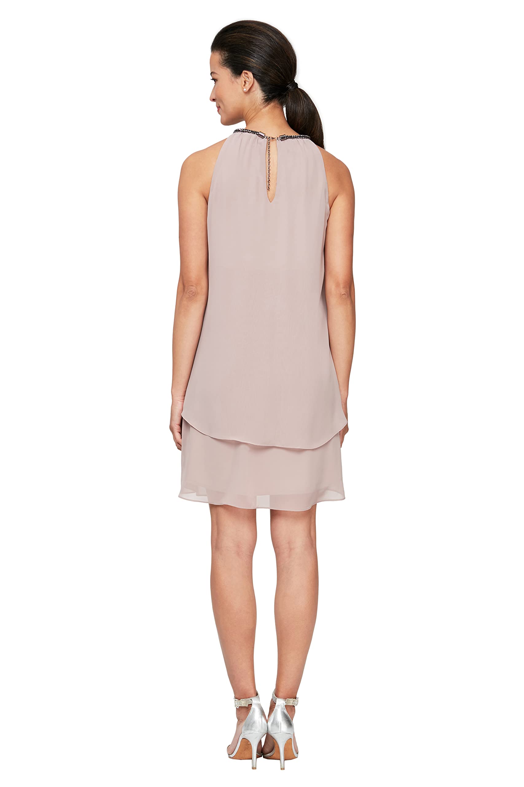 S.L. Fashions Women's Elegant Beaded Halter Neck Cocktail Dress for Wedding Guest, Party, Evening Events - Available in Petite & Regular Sizes - Perfect for Formal Occasions, Bridal Showers & Special Celebrations