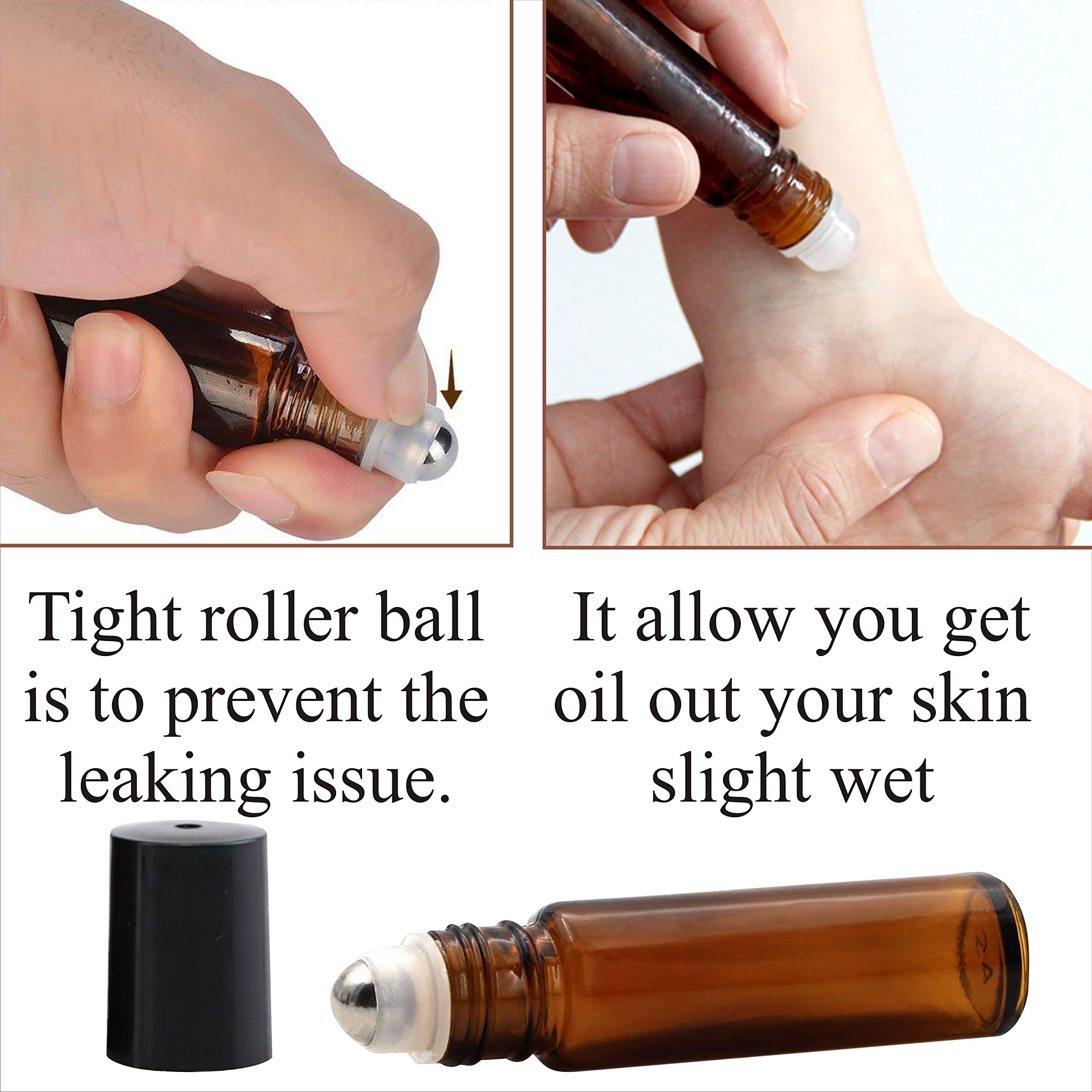 Zenvista 10ml Empty Refillable Glass Roll On Bottles with Steel Roller Ball & Black Cap - Essential Oils, Perfume, Aromatherapy - Perfect for DIY Blends, Travel & Gift Sets (Pack of 5)