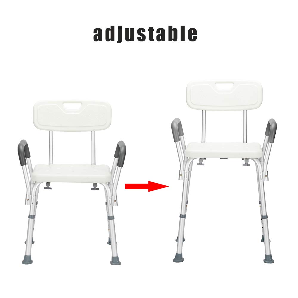 Adjustable Height Shower Chair with Backrest & Armrest - Safe Bathtub Transfer Bench for Elderly, Seniors, Adults, Handicapped & Pregnant Women | Non-Slip Bath Seat for Shower Safety & Mobility Assistance
