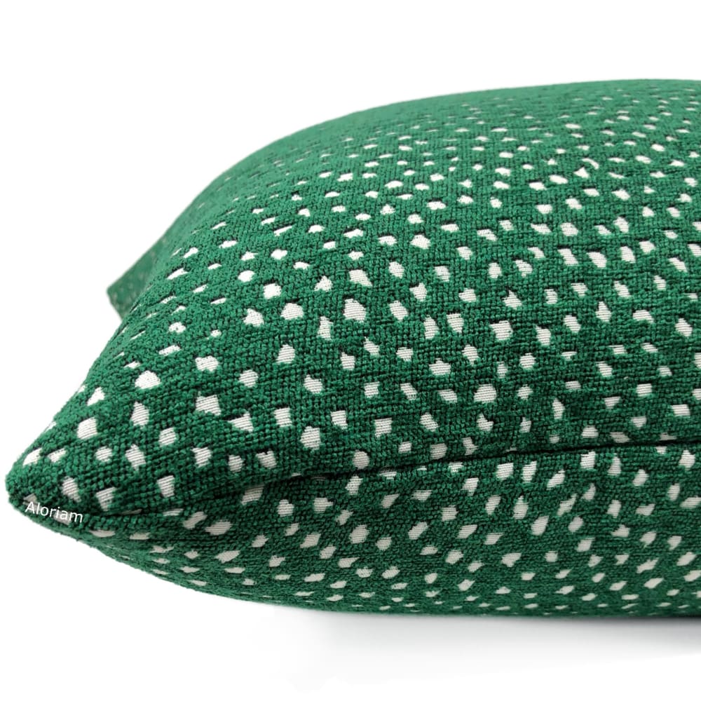 Taylor Emerald Green White Dots Chenille Pillow Cover - Soft Decorative Throw Pillow Case for Sofa, Bed, Couch - Home Decor & Living Room Accessories