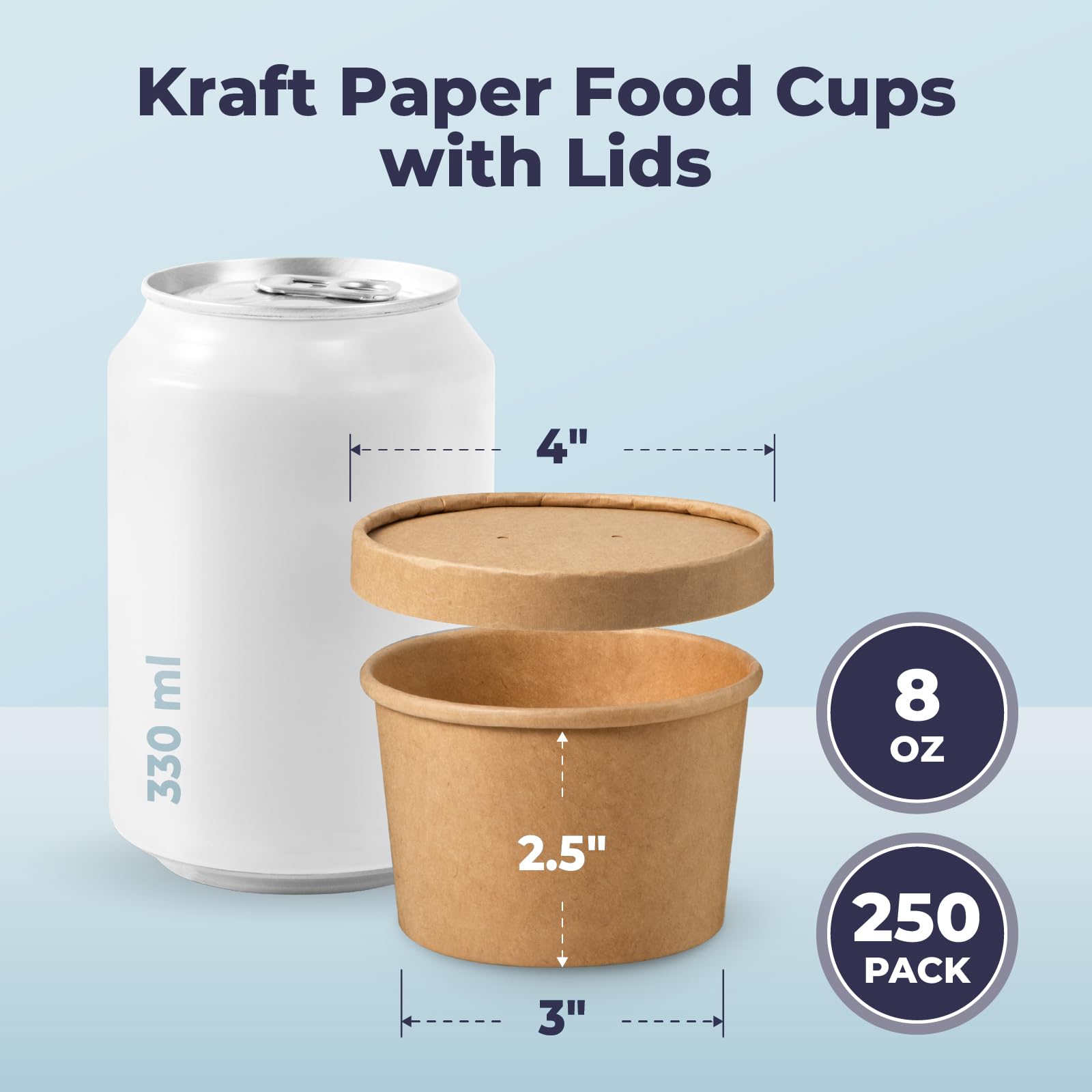 250-Pack 8 oz Kraft Paper Soup Containers with Vented Lids - Eco-Friendly Disposable Food Containers for Hot & Cold Meals, Restaurants, Takeout, Meal Prep - Perfect for Salads, Stews, Frozen Yogurt, Ice Cream & Desserts | Ideal for Catering, Food Trucks & Home Use