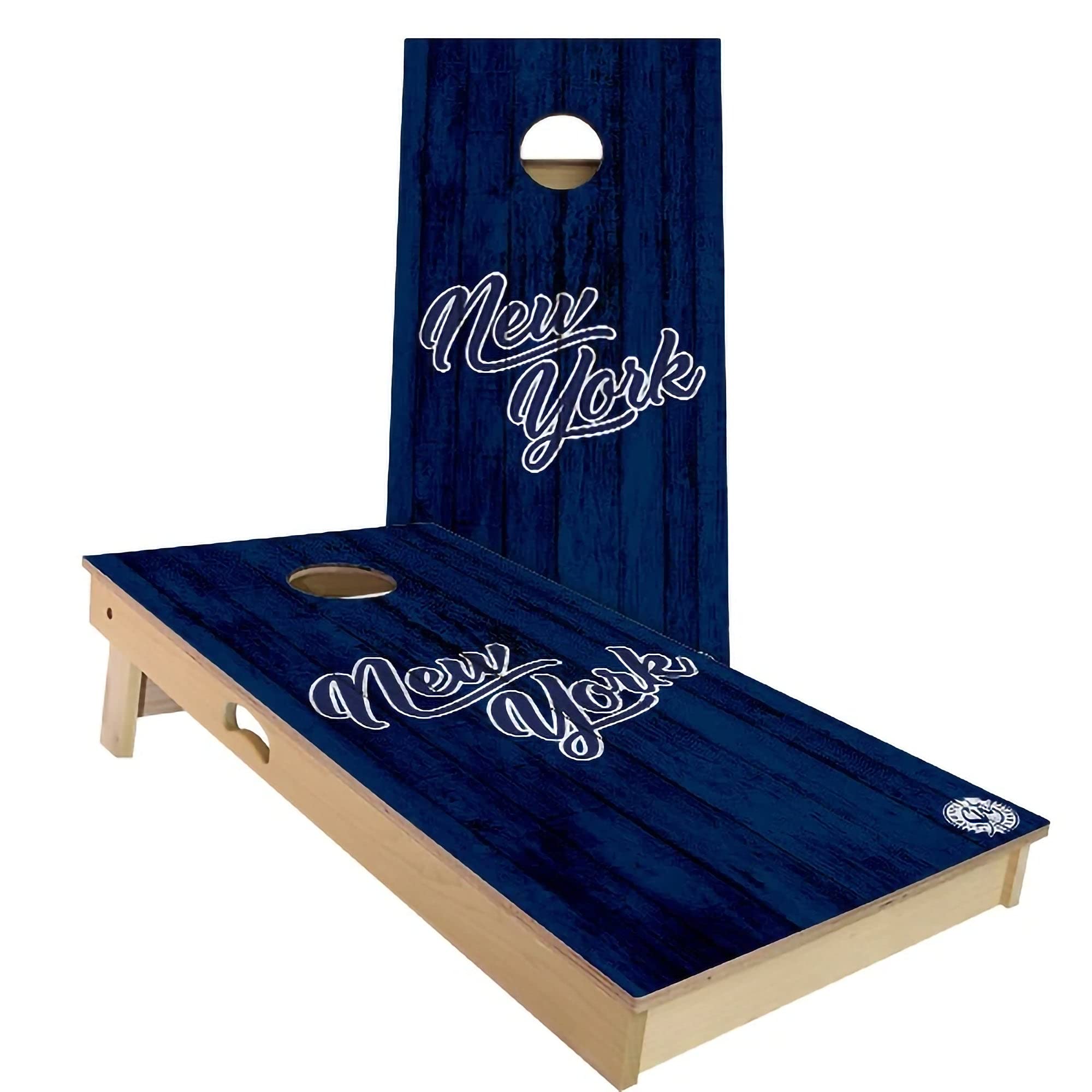 Skip's Garage New York Vintage Themed Cornhole Board Set - Regulation Size Bean Bag Toss Game with 2 Boards & 8 Bags - Perfect for Backyard Parties, Tailgating, and Outdoor Events