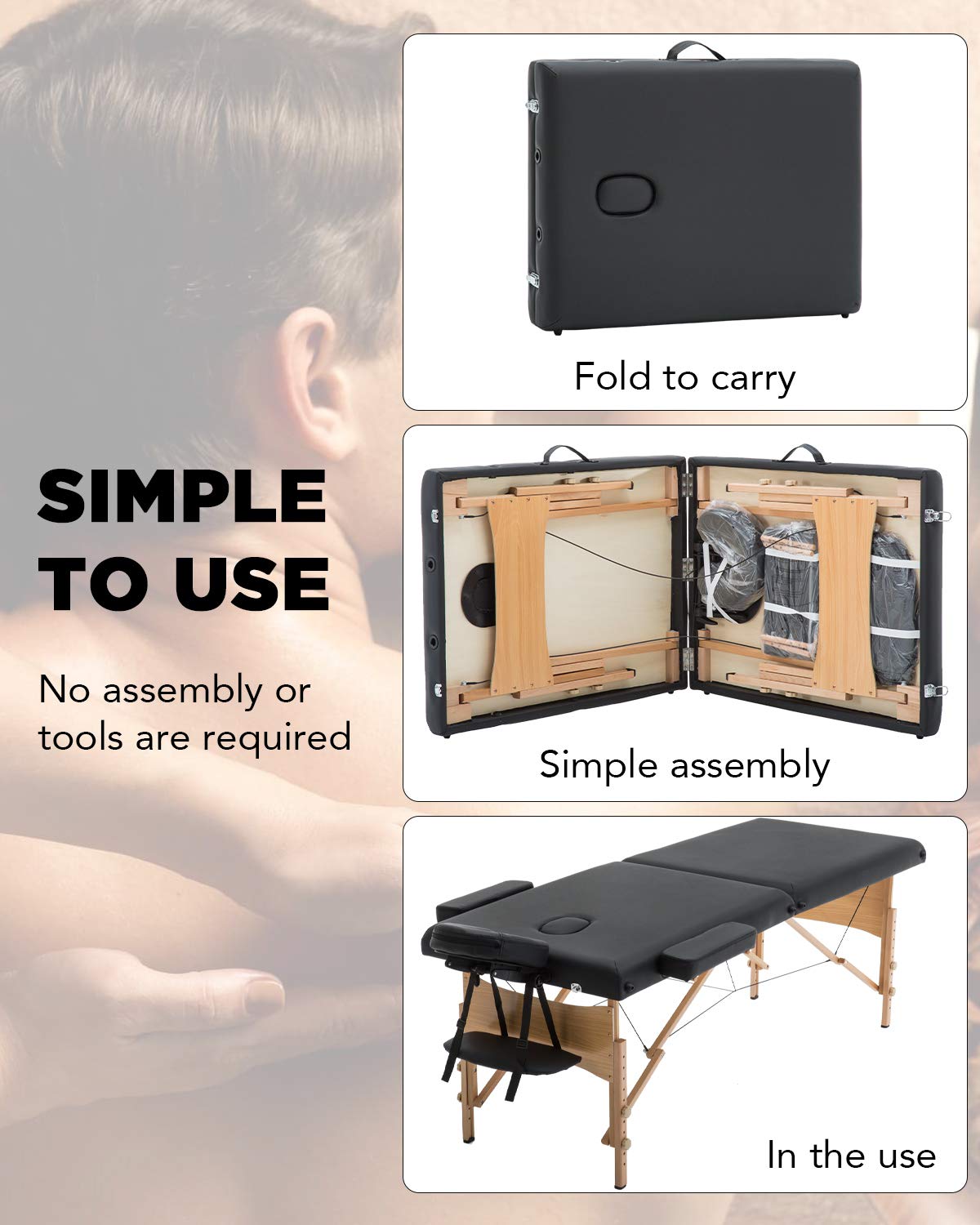 **OffiClever Portable Massage Table - Adjustable Height 73
