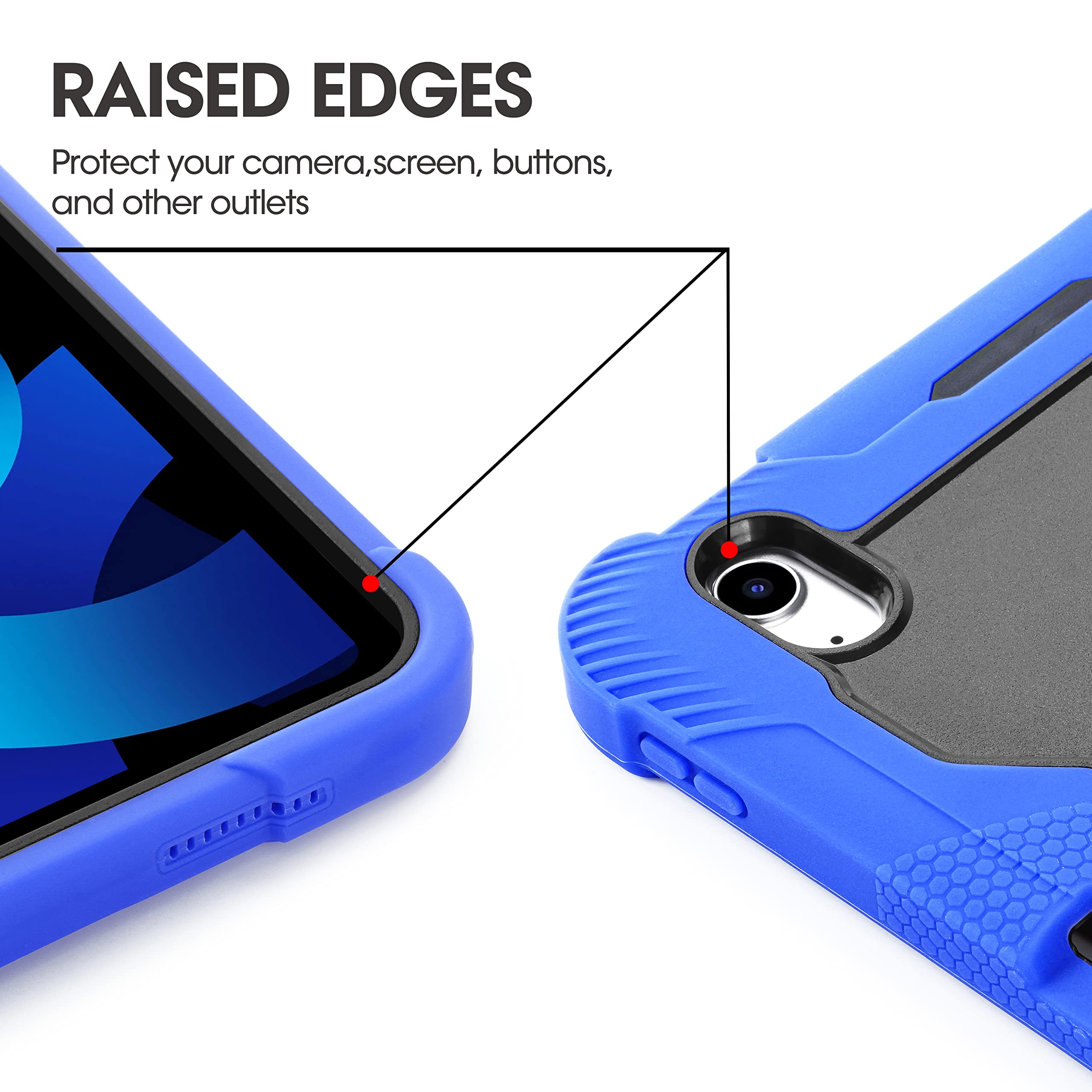 Shockproof iPad 10th Generation Case 2022 - KIQ Guardian Hybrid Protective Cover with Kickstand for Apple iPad 10.9 (10th Gen) | Black & Blue | Perfect for Work, Travel & Entertainment