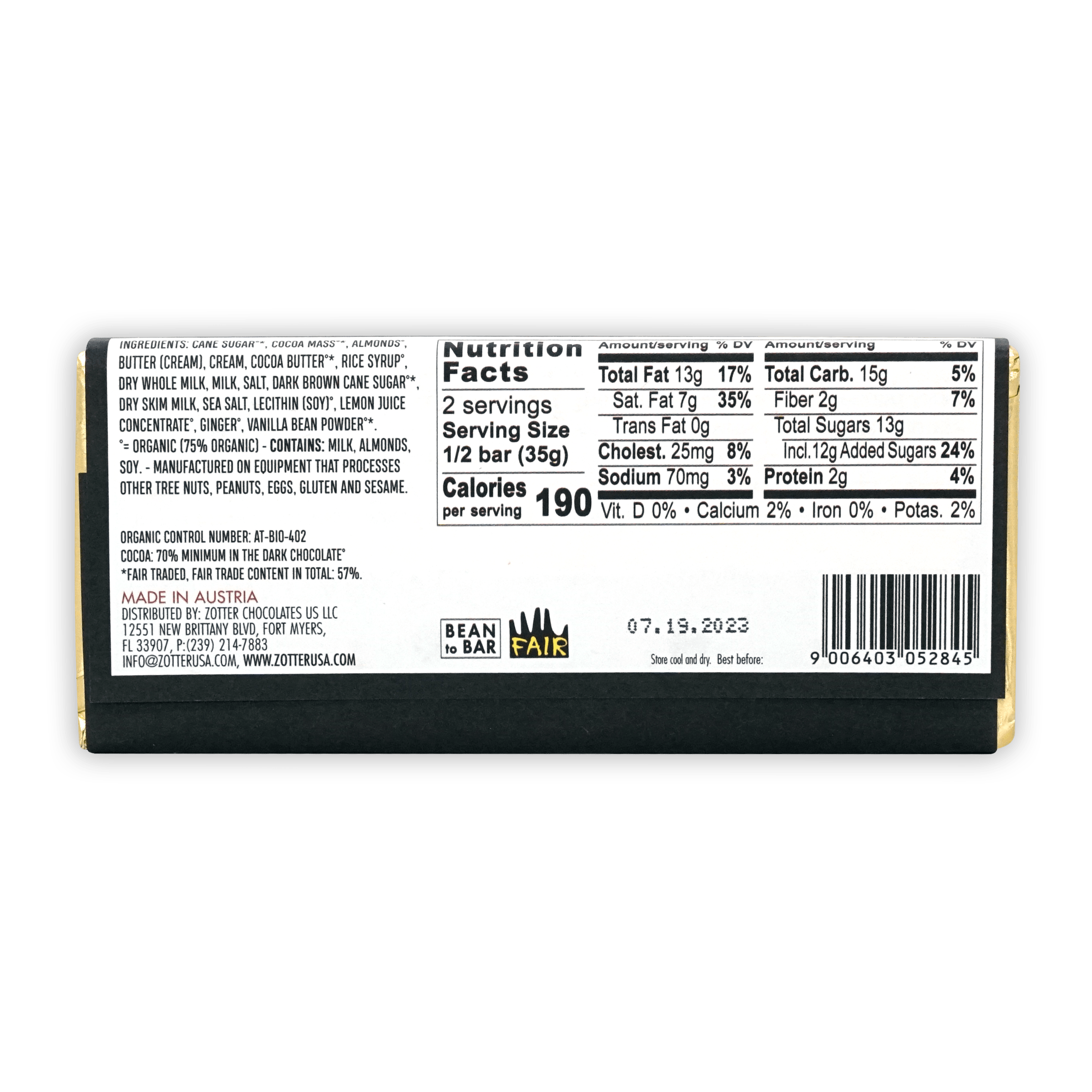 Zotter 70% Dark Chocolate with Salted Caramel Filling - Premium Gourmet Chocolate Bar for Gifting, Desserts & Snacking