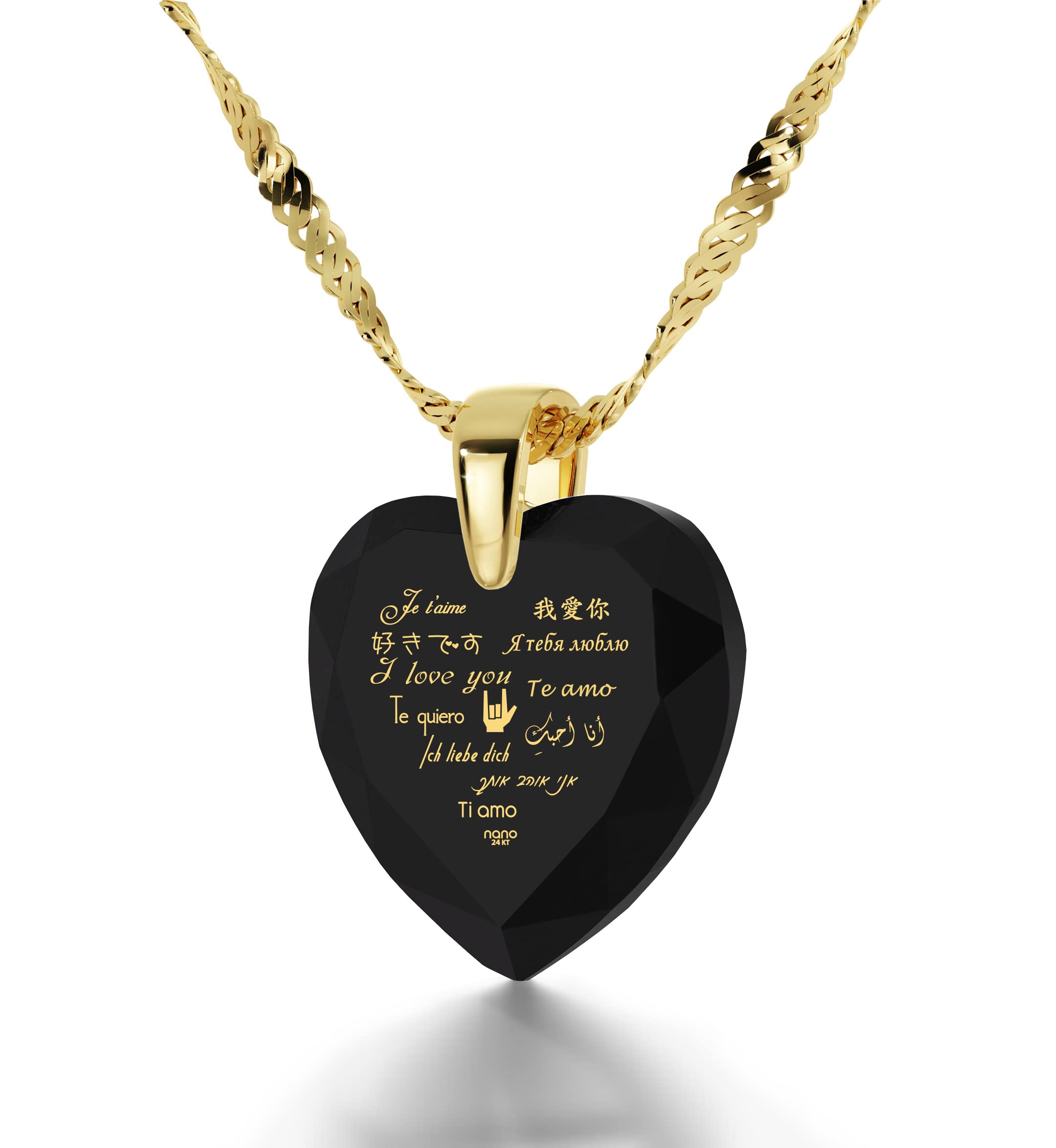 Romantic I Love You Necklace for Women - 12 Languages Engraved Heart Pendant with Cubic Zirconia, 18K Gold Plated Chain | Valentine's Day Gift, Anniversary Present, Wedding Jewelry for Her