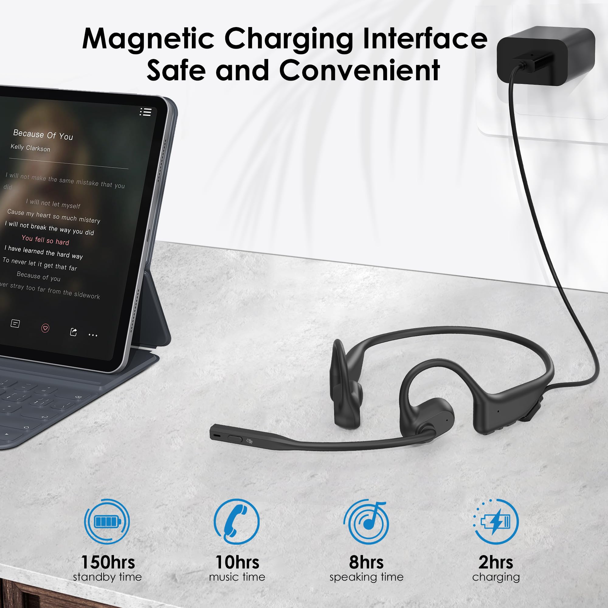 Open Ear Bluetooth Headphones with Microphone - Wireless Headset with AI Noise Cancelling & Mute Function, Dual Connect Bluetooth 5.3 for Work, Sports, Driving - Comfortable for Office Calls, Gym Workouts & Commuting