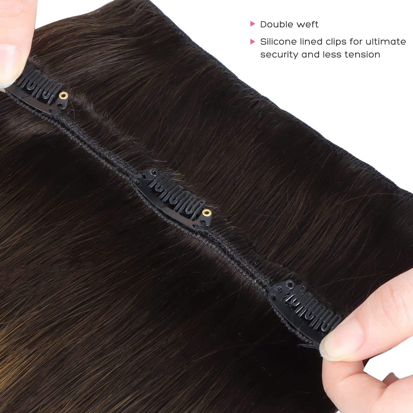 Marat Clip in Human Hair Extensions 22 Inch 120g - Dark Brown to Chestnut Brown & Dirty Blonde Straight Hair Extensions | Perfect for Parties, Weddings & Daily Styling