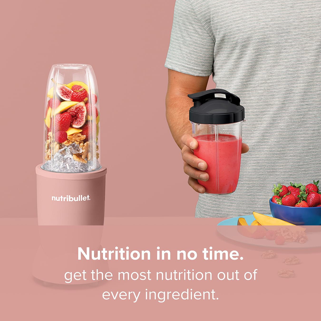 Nutribullet Blender 900 Series - 1200W 25,000 RPM High-Speed Blender for Smoothies, Juices & Frozen Drinks | 11-Piece Kit with Travel Cups, Lids & Accessories | Perfect for Home Kitchen, Gym & Office Use (Matte Clay)