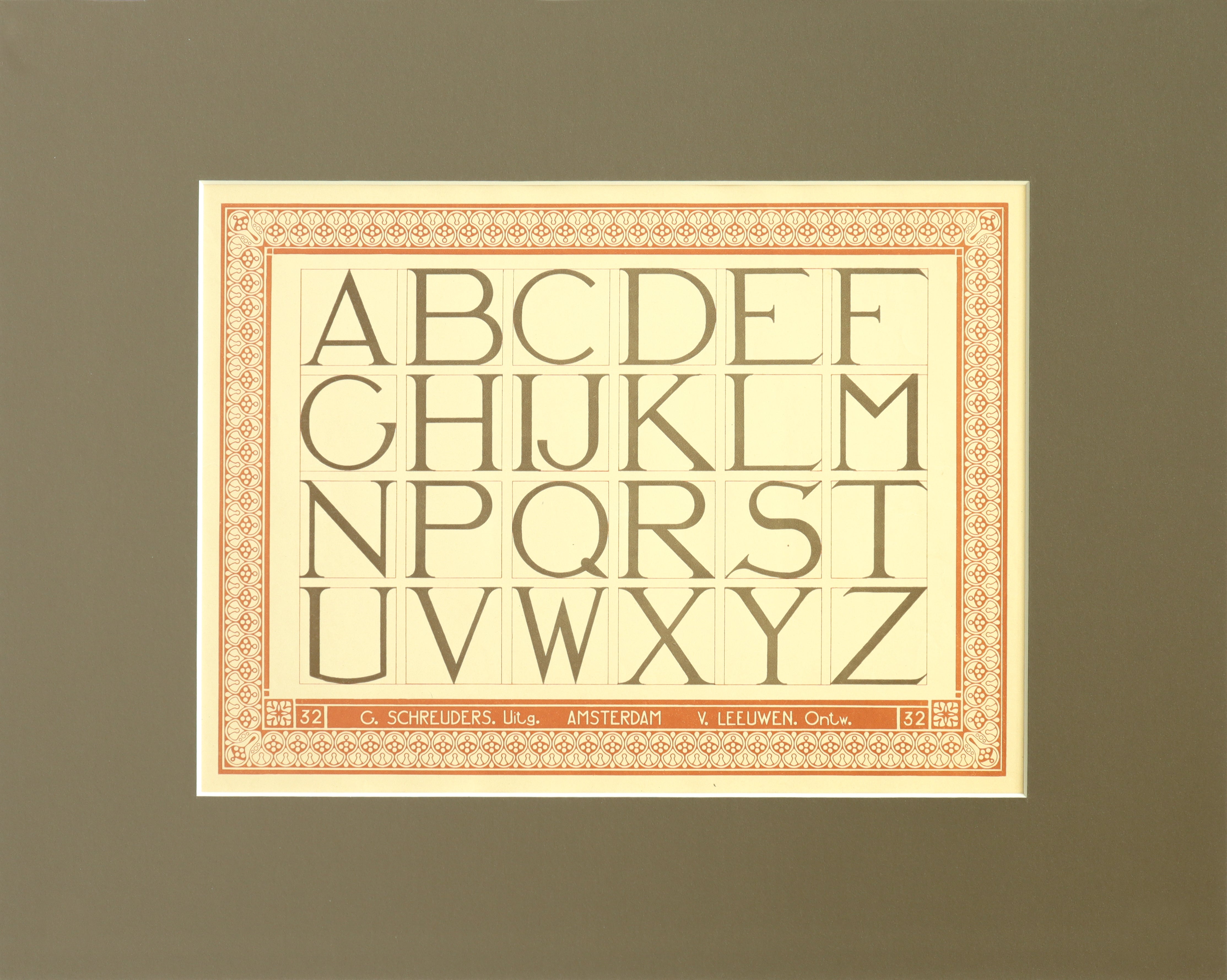 Vintage 1907 Dutch Letterpress Alphabet Sheet - Matted Art Print (ABCDEF GHIJKLM NPQRST UVWXYZ) - Perfect for Home Office Decor, Graphic Design Inspiration & Vintage Typography Collectors
