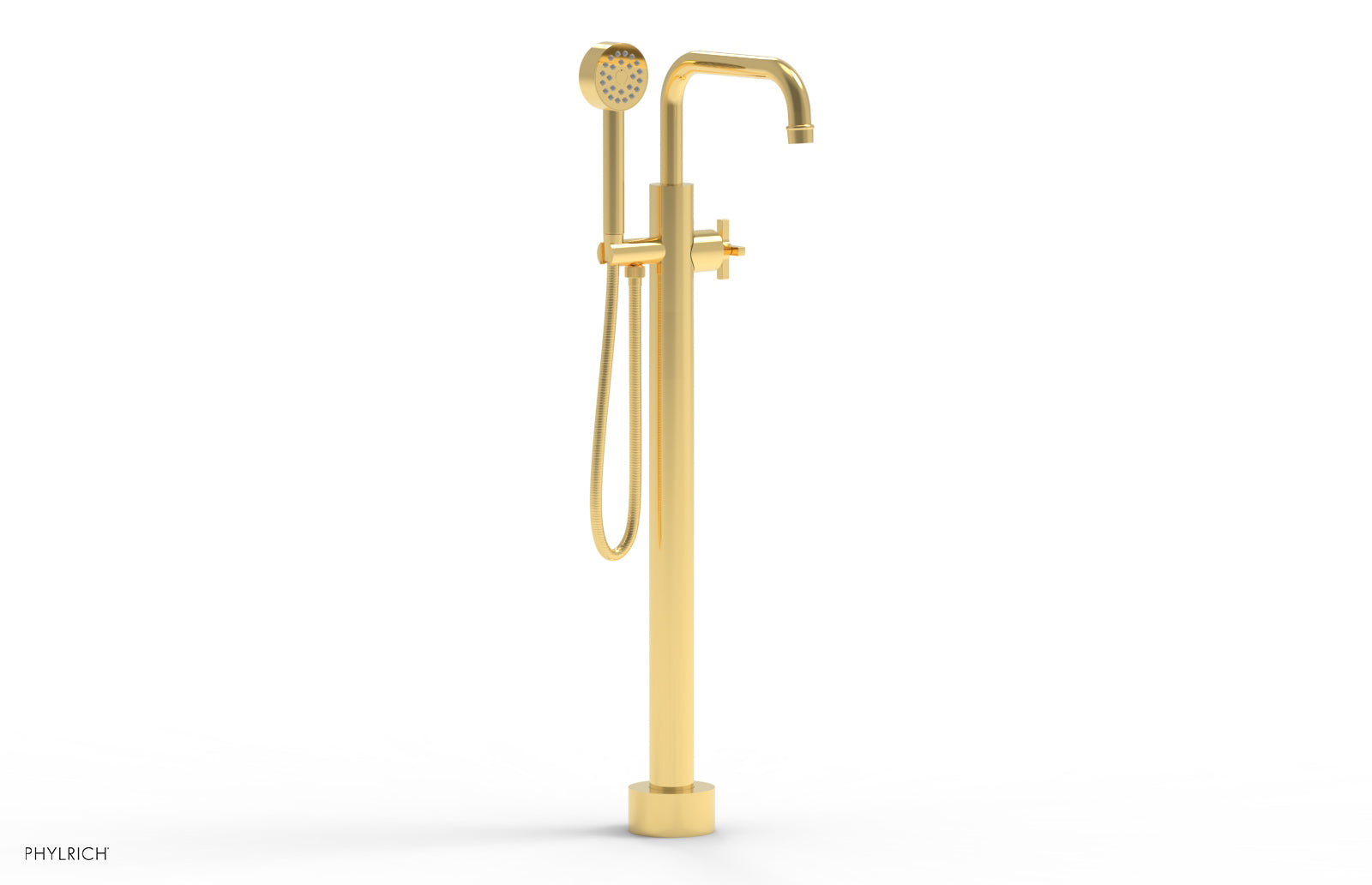 HEX MODERN Tall Floor Mount Tub Filler with Cross Handle & Hand Shower - Model 5015401 - Perfect for Luxury Bathroom Renovations & Spa-Like Showers