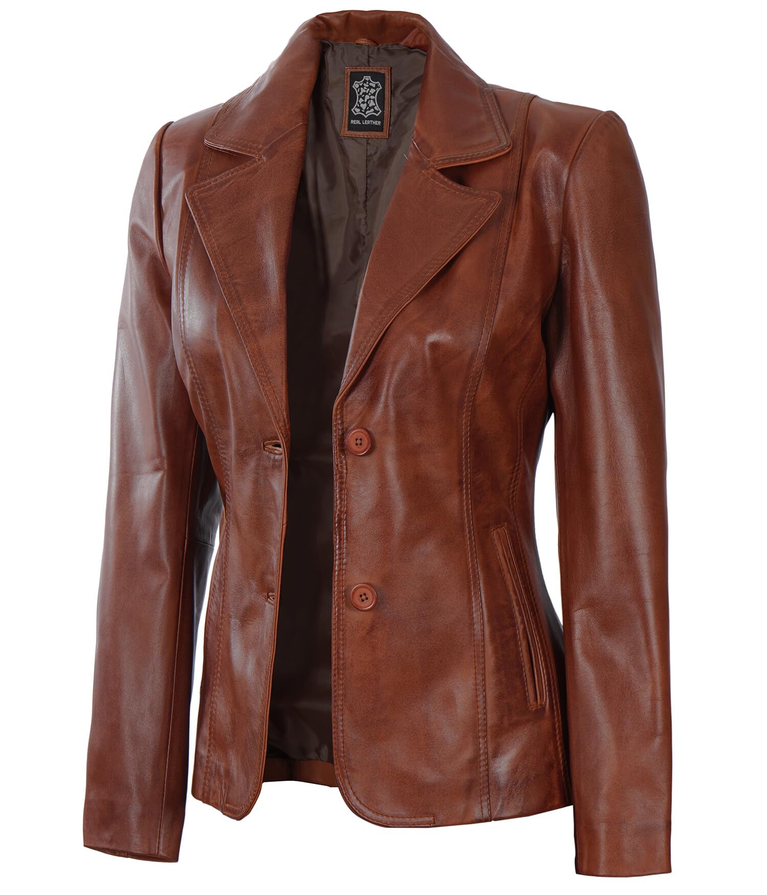 Women's Real Lambskin Leather Blazer Jacket - Business Casual Blazer for Women - Premium Faux Leather Jacket for Office & Evening Wear