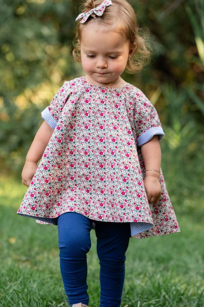 Reversible Swing Tunic Top - Azure Posy Floral Print Women's Blouse | Casual Wear, Office Outfit & Spring Fashion