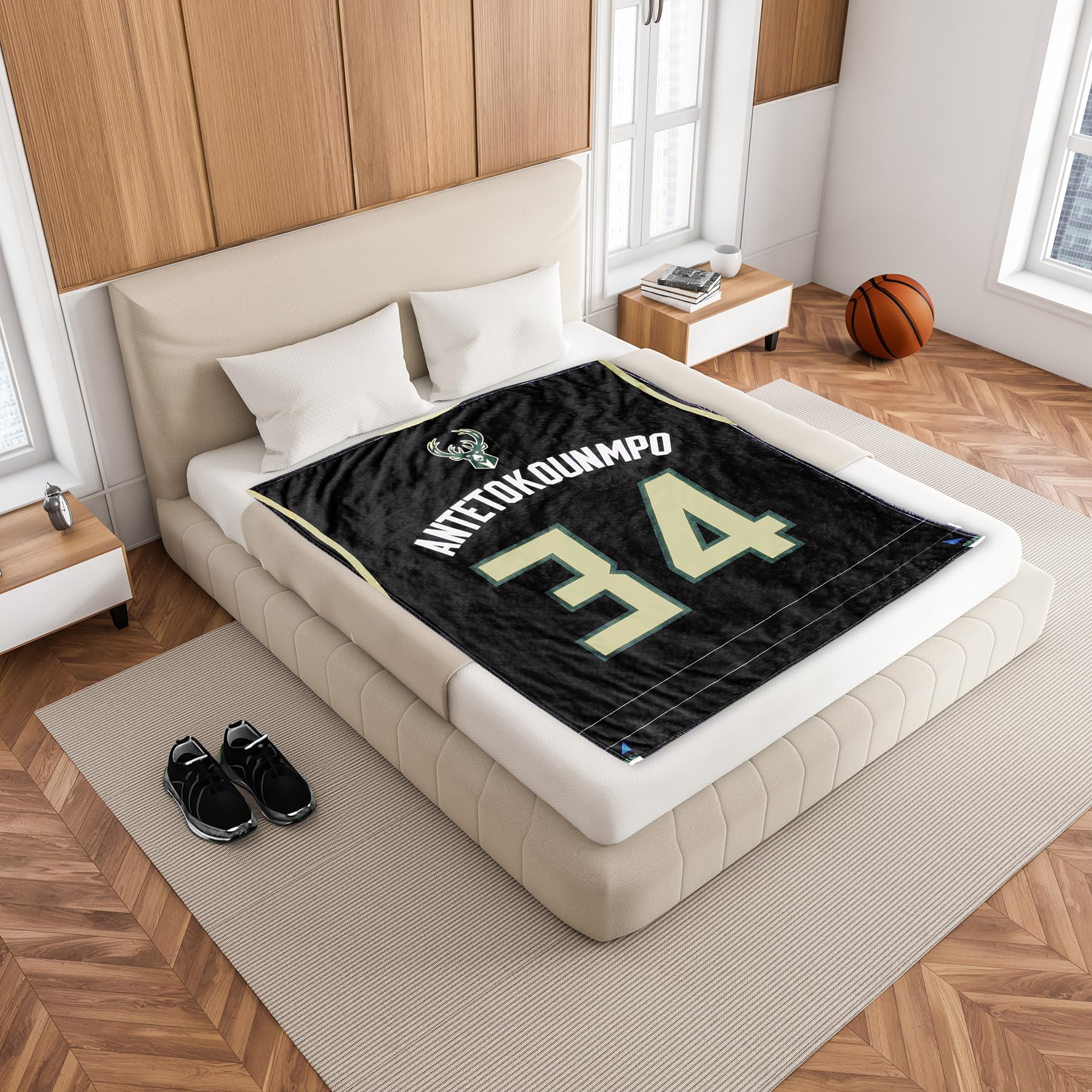 Milwaukee Bucks Giannis Antetokounmpo 60x80 Inch NBA Plush Throw Blanket - Soft Raschel Knit Basketball Bedding for Fans, Perfect for Game Nights & Cozy Home Decor