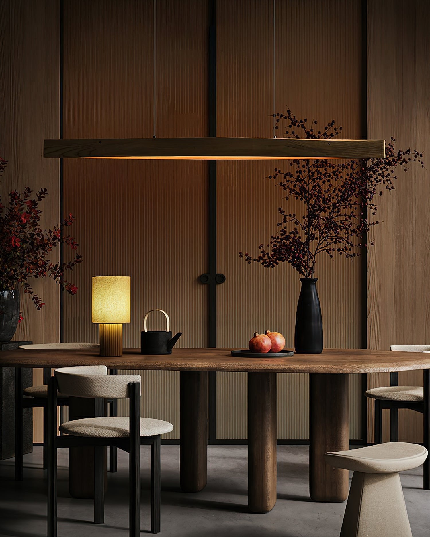 Horizon Modern Linear Wood Pendant Light - Scandinavian Style Hanging Lamp for Dining Room, Kitchen Island & Living Room Lighting